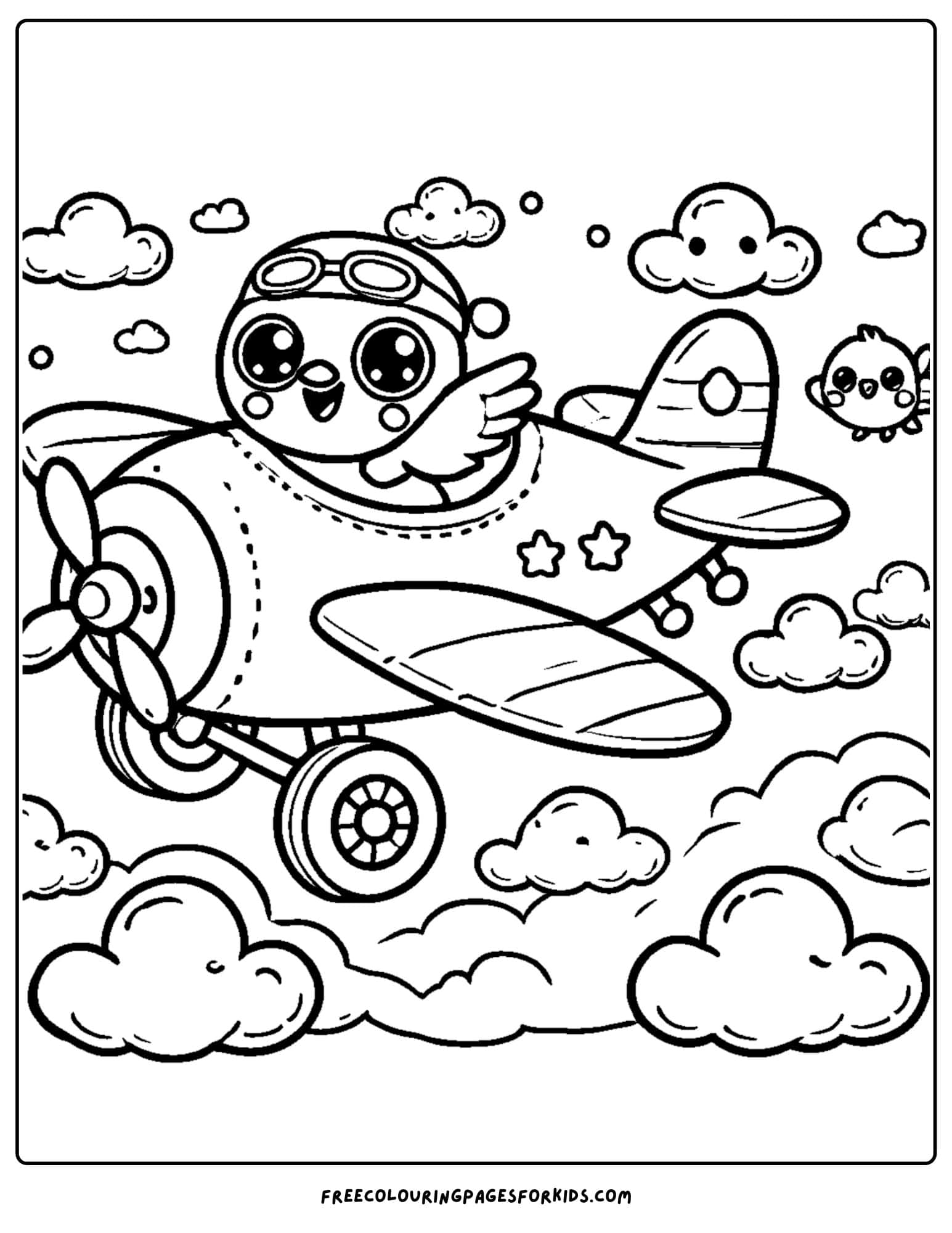 airplane being flowing by a bird coloring page