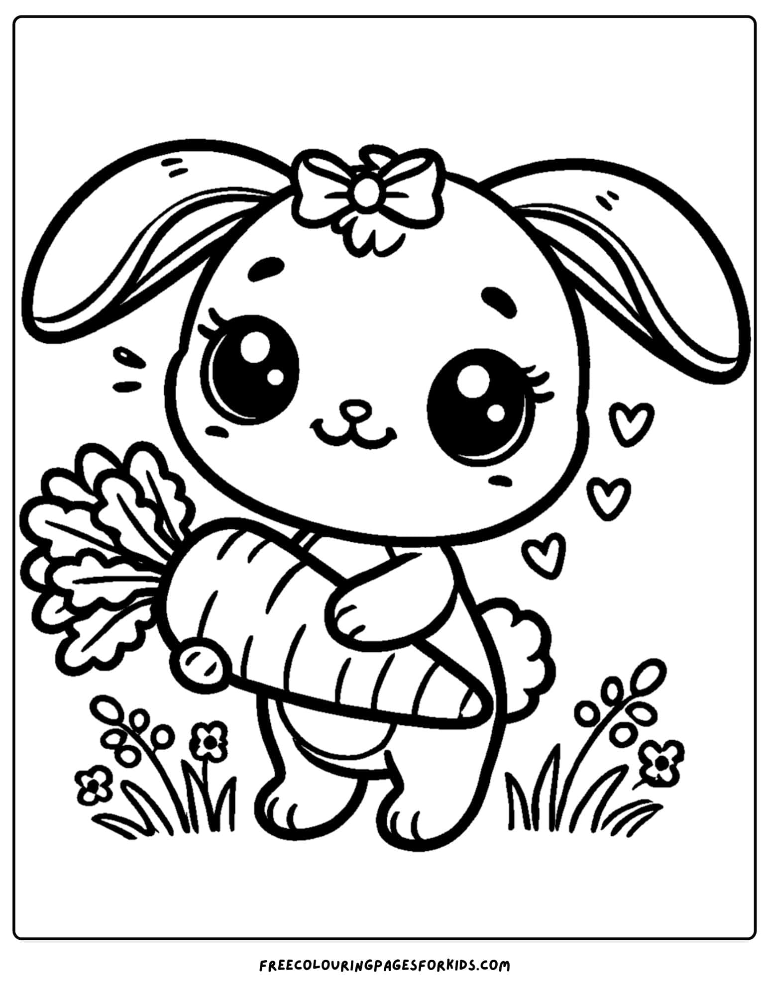 baby rabbit holding a carrot coloring page