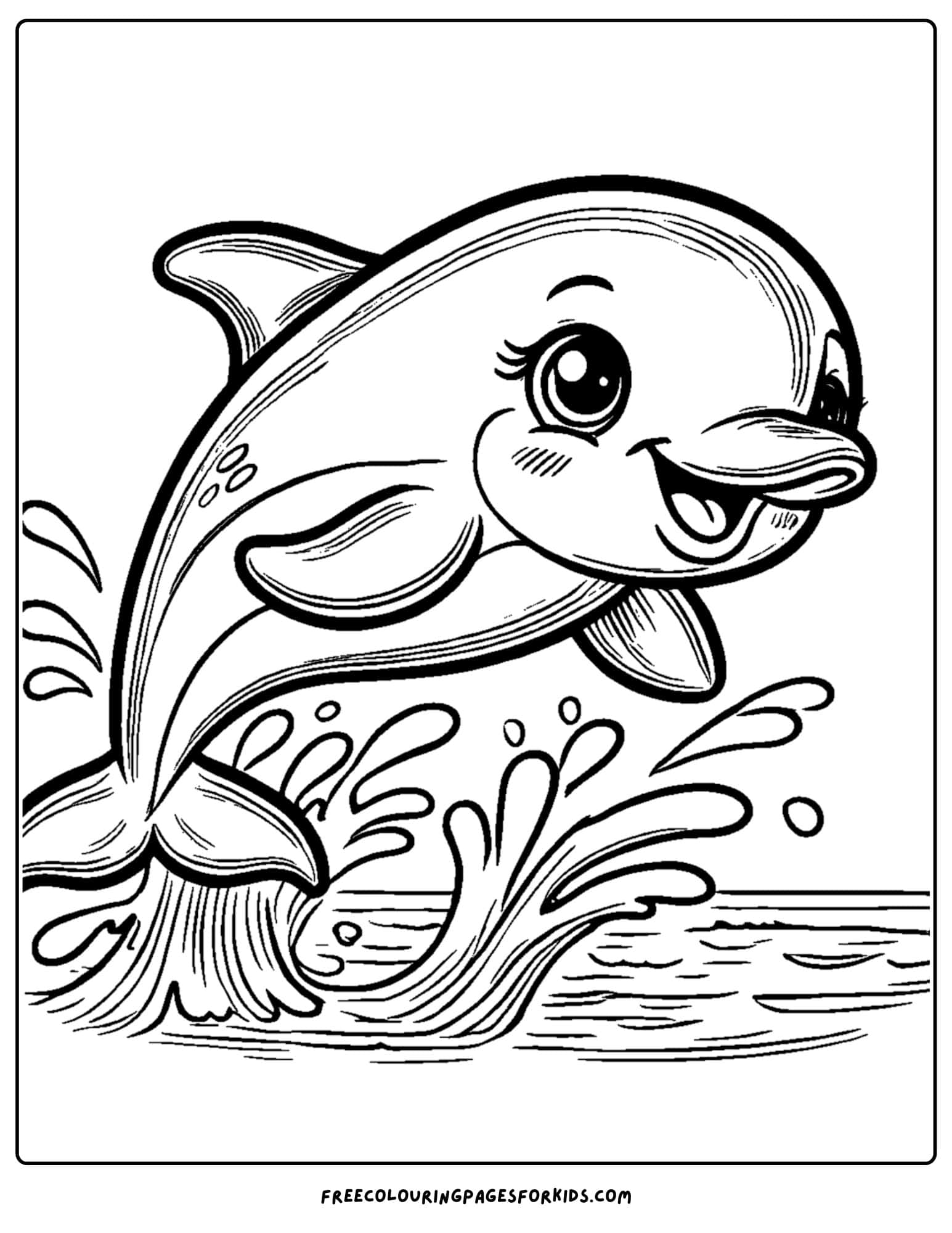 baby dolphin jumping from the water coloring page