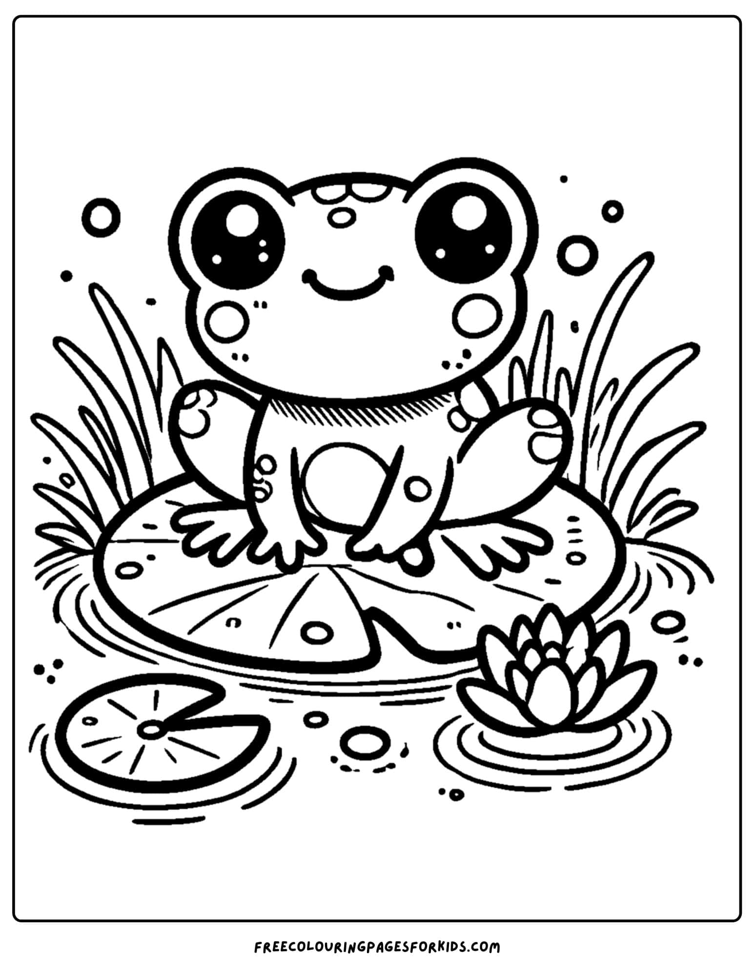 baby frog sitting on a lillypad coloring page