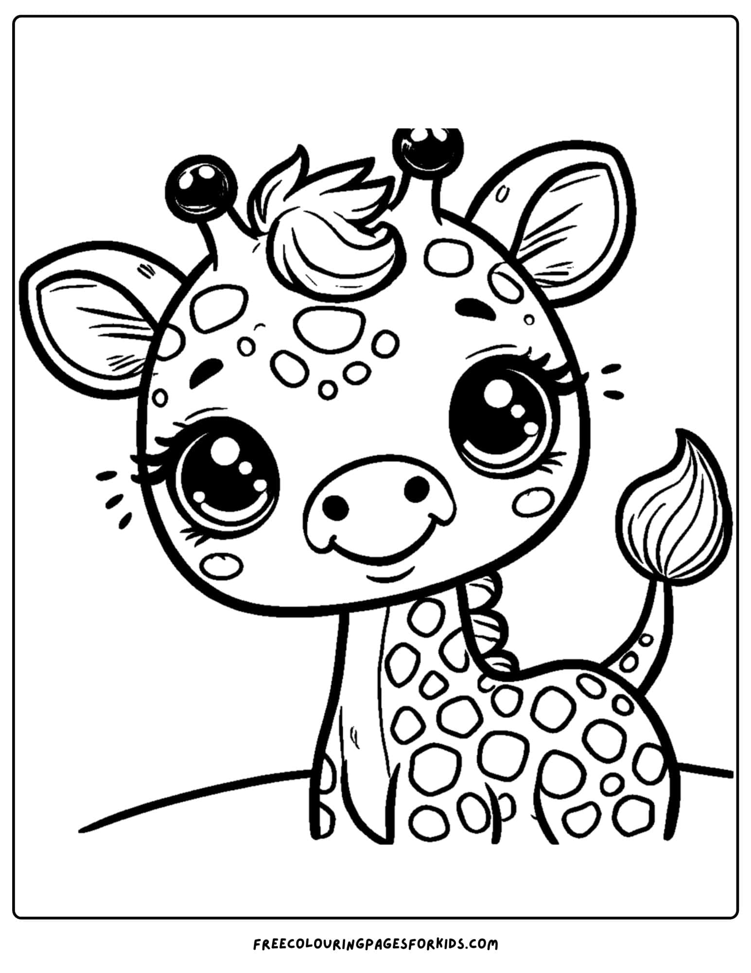 baby giraffe looking curious coloring page