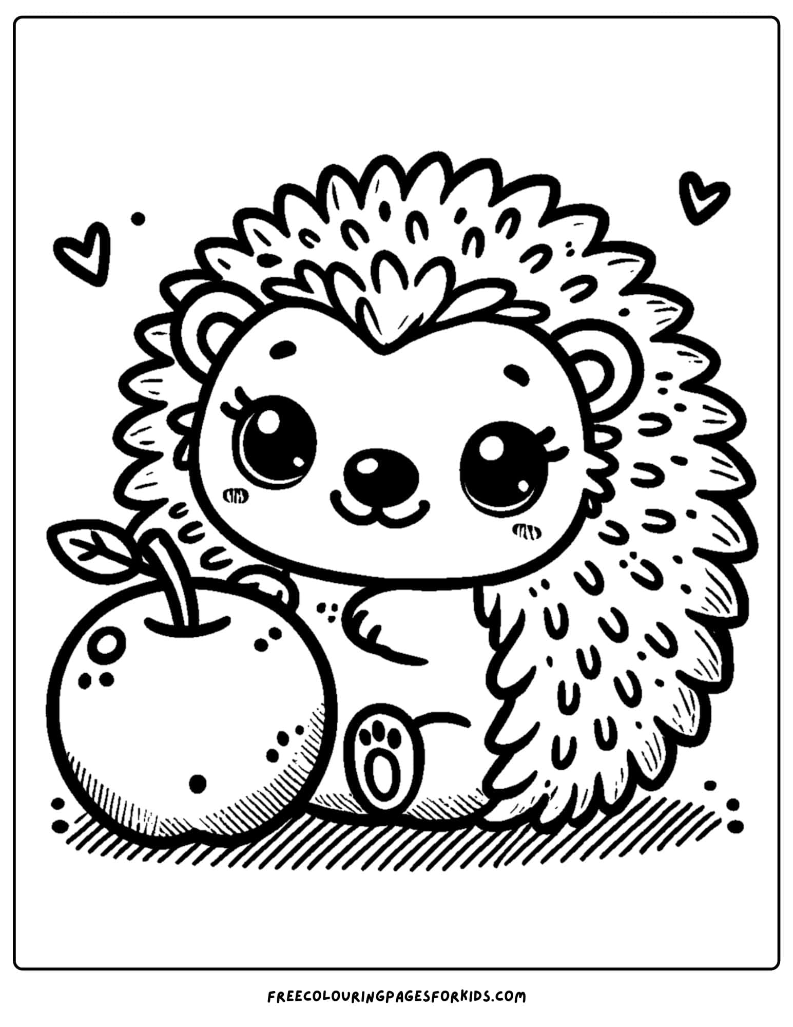 baby hedgehog with an apple coloring page