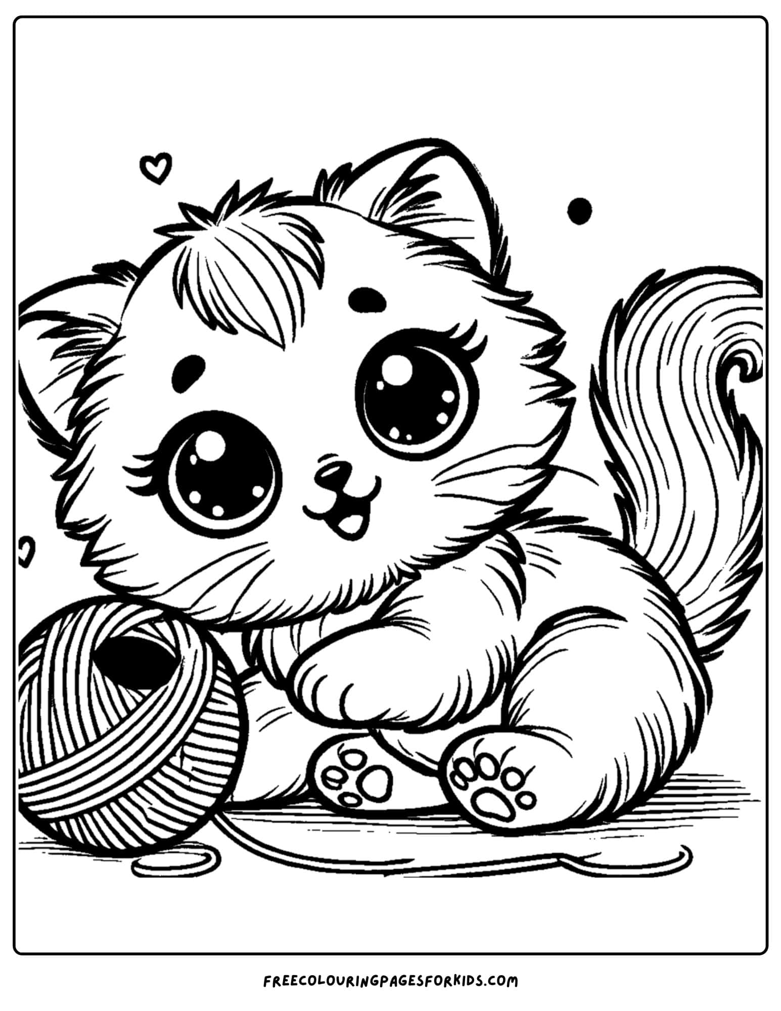 baby cat playing with yarn coloring page