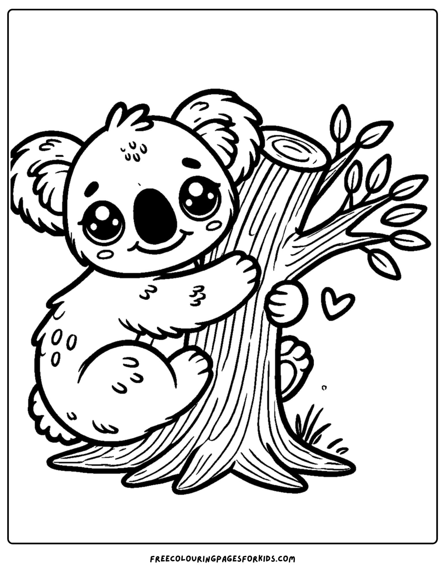 baby koala hugging a tree coloring page