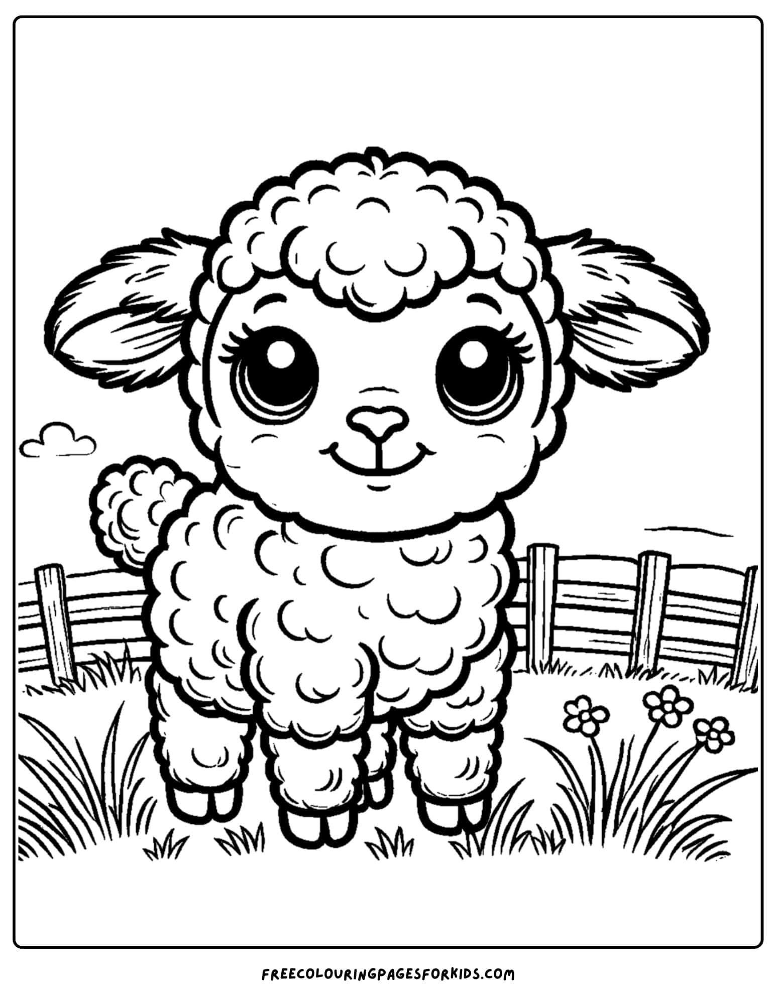 baby sheep in a field coloring page