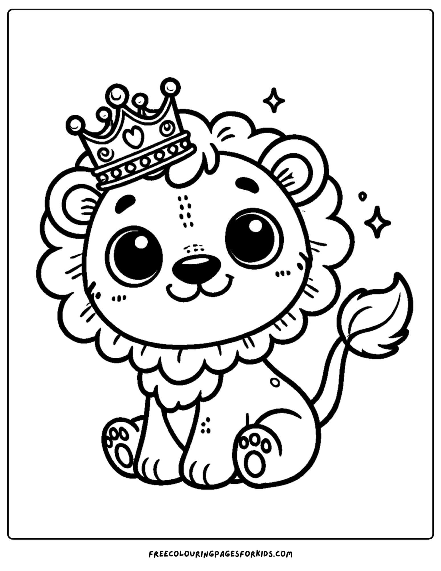 baby lion wearing a crown coloring page