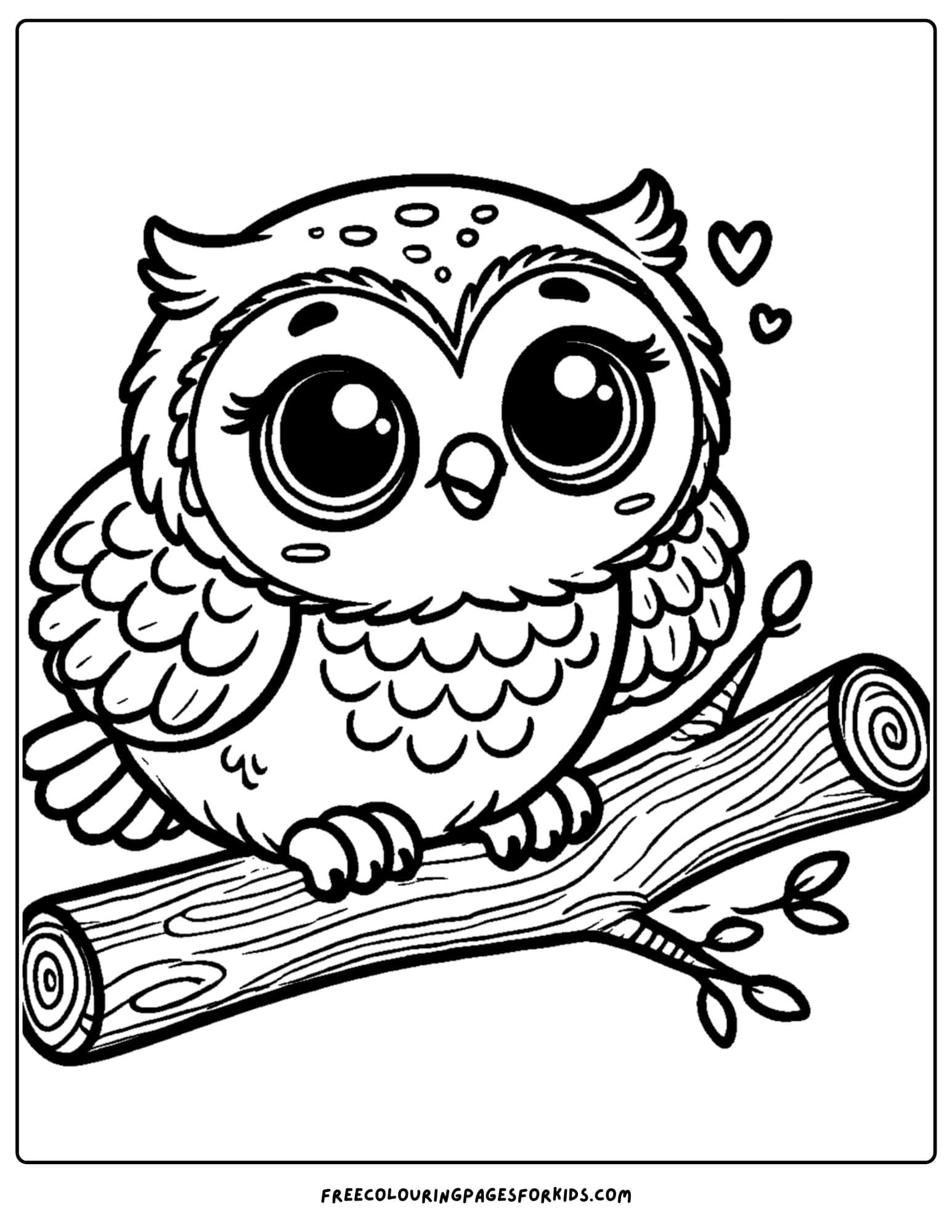 baby owl sitting on a branch coloring page