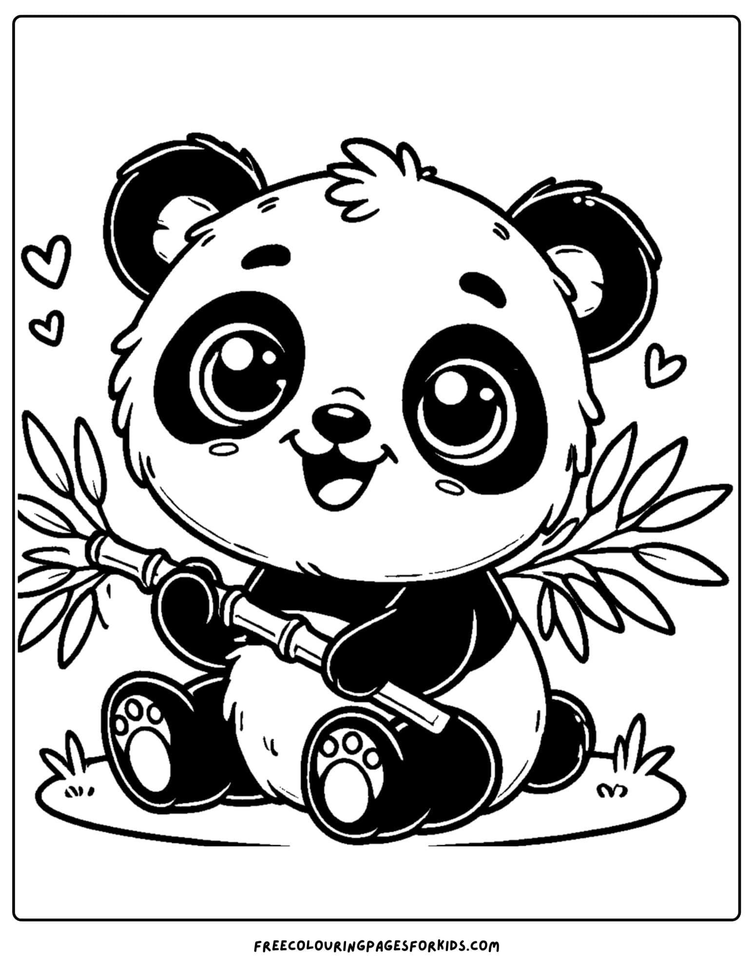 baby panda eating bamboo coloring page