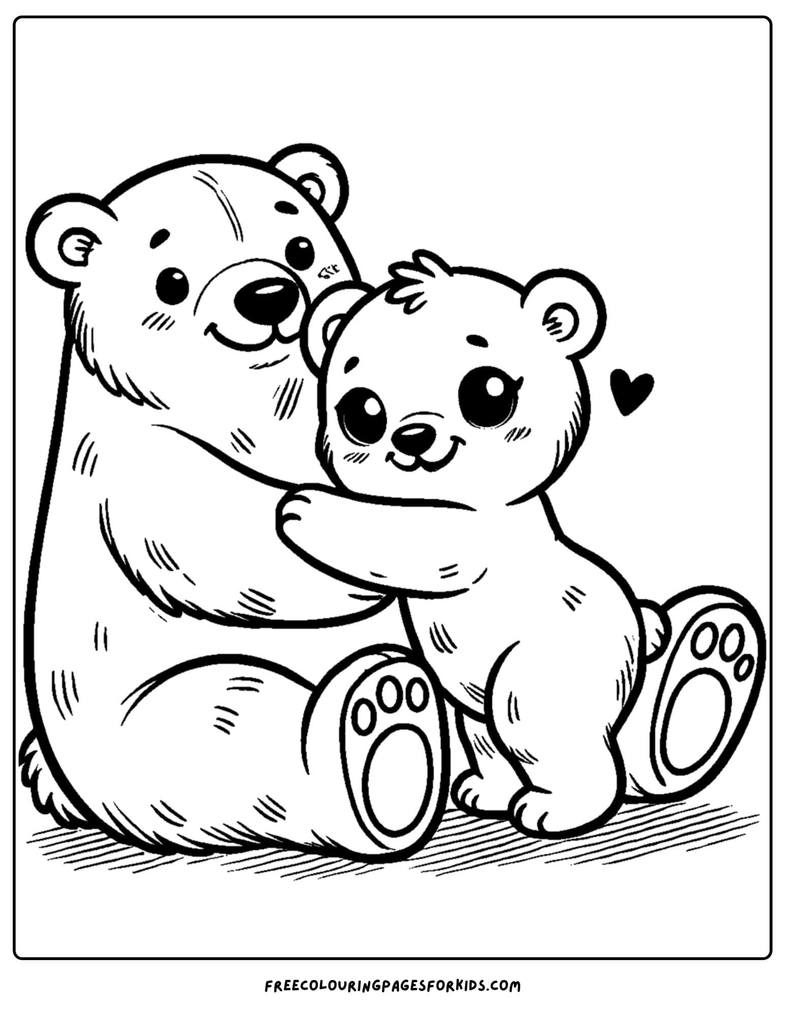 baby polar bear hugging its parent coloring page