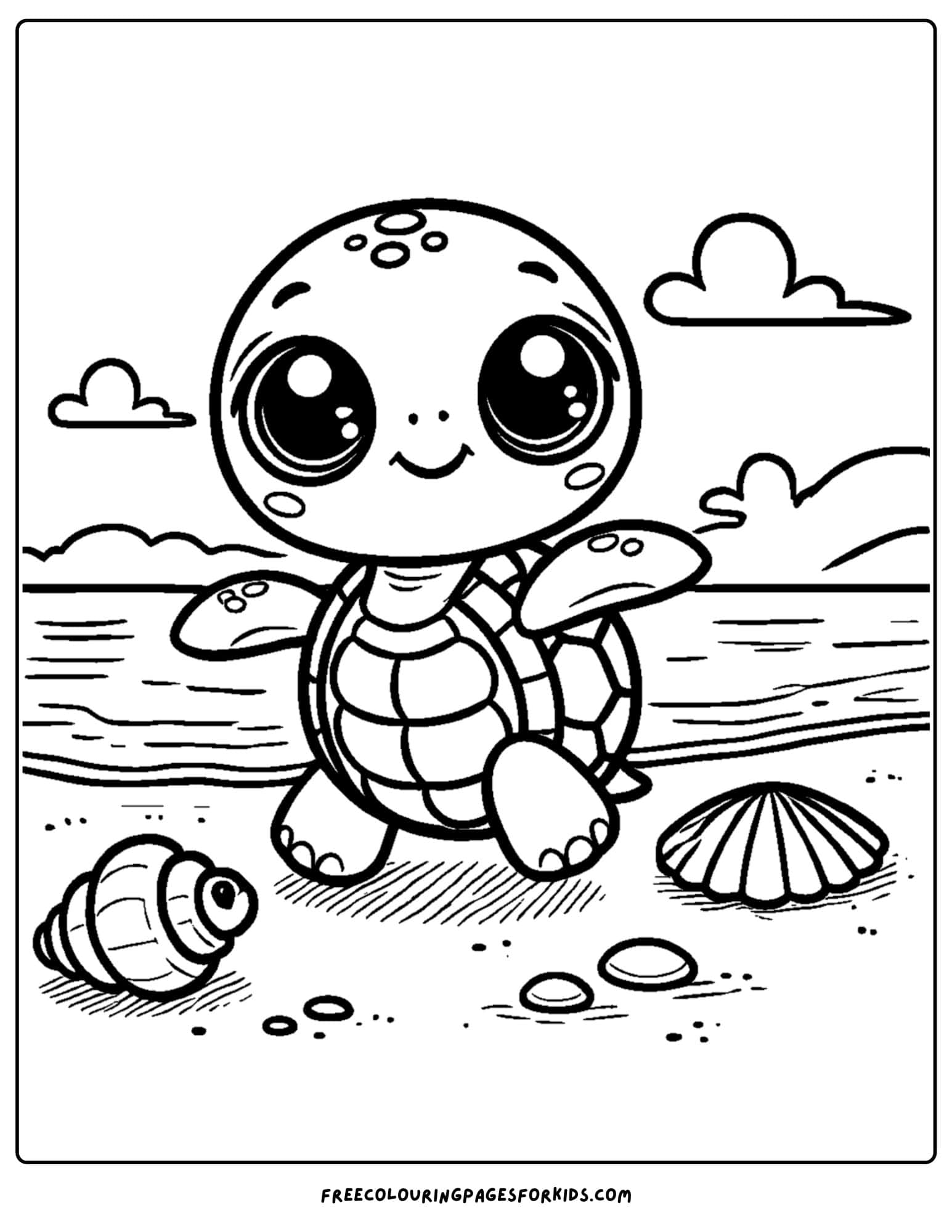 baby turtle on the beach coloring page