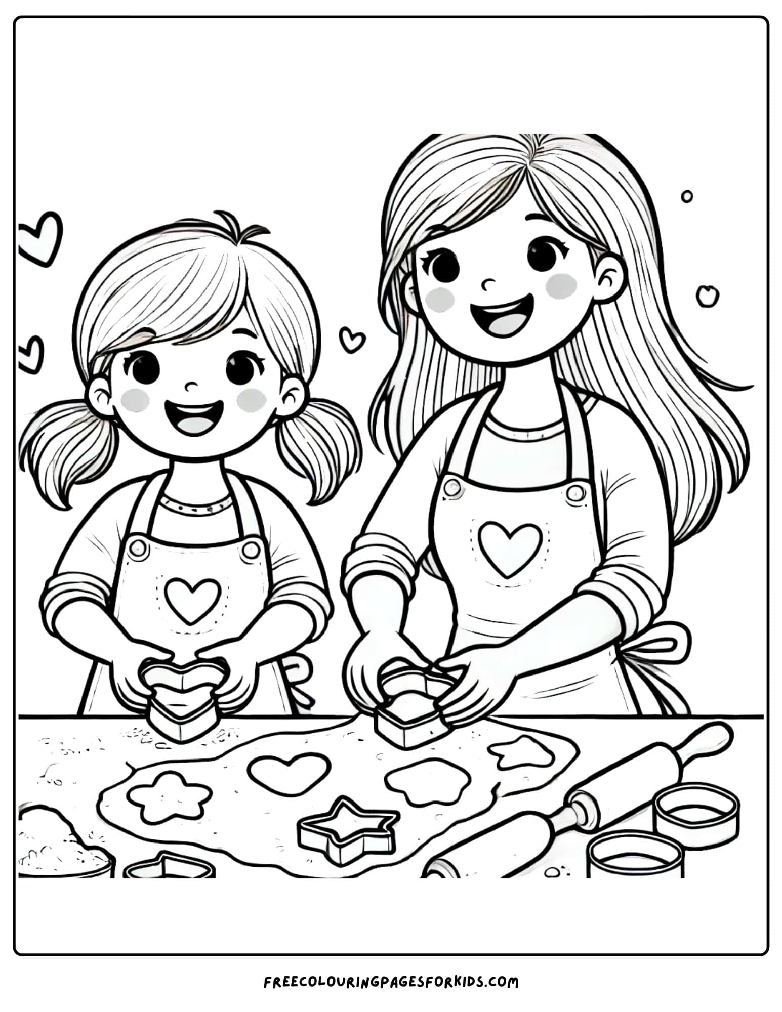 baking and cutting out cookie shapes coloring page