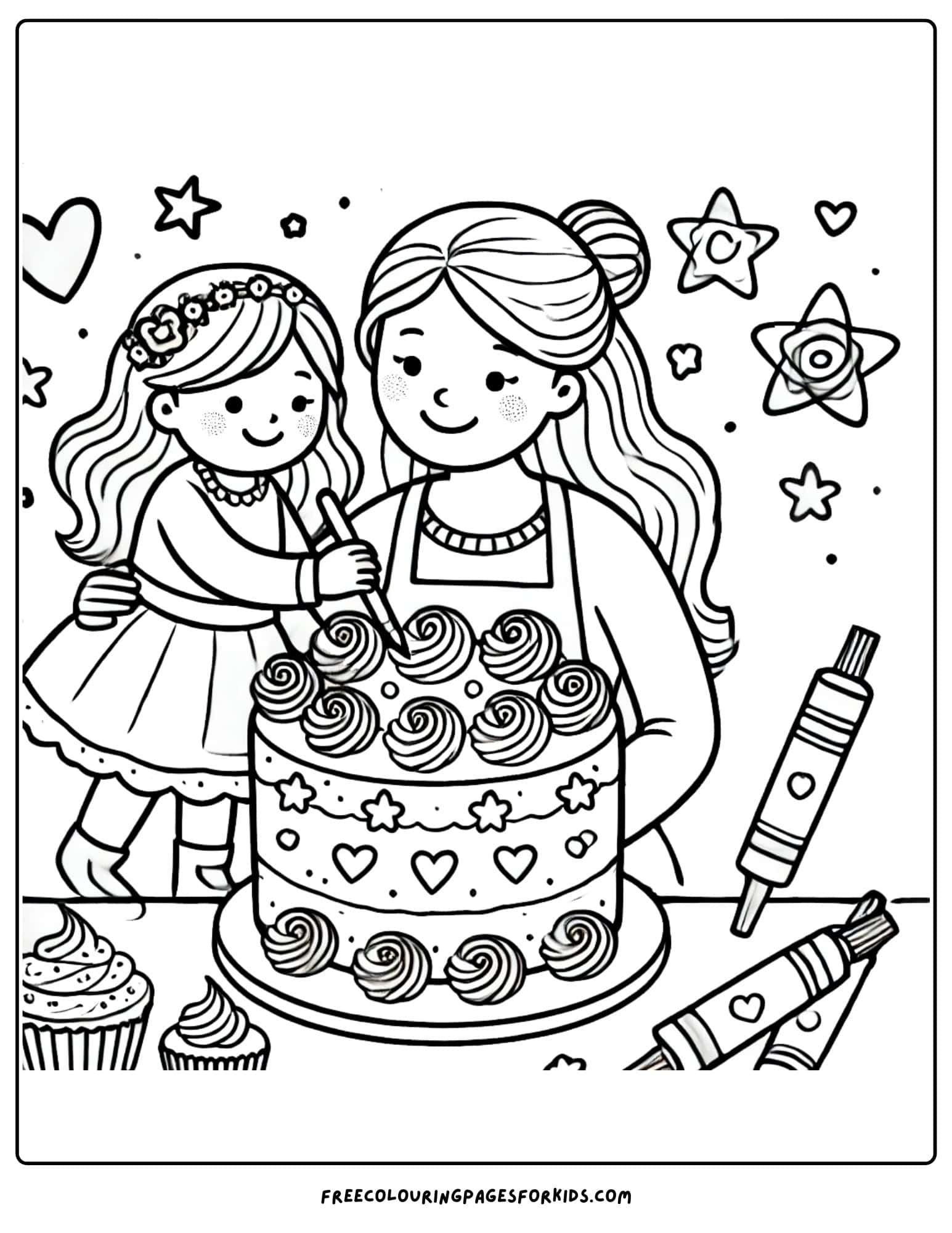 baking a decorated cake coloring page