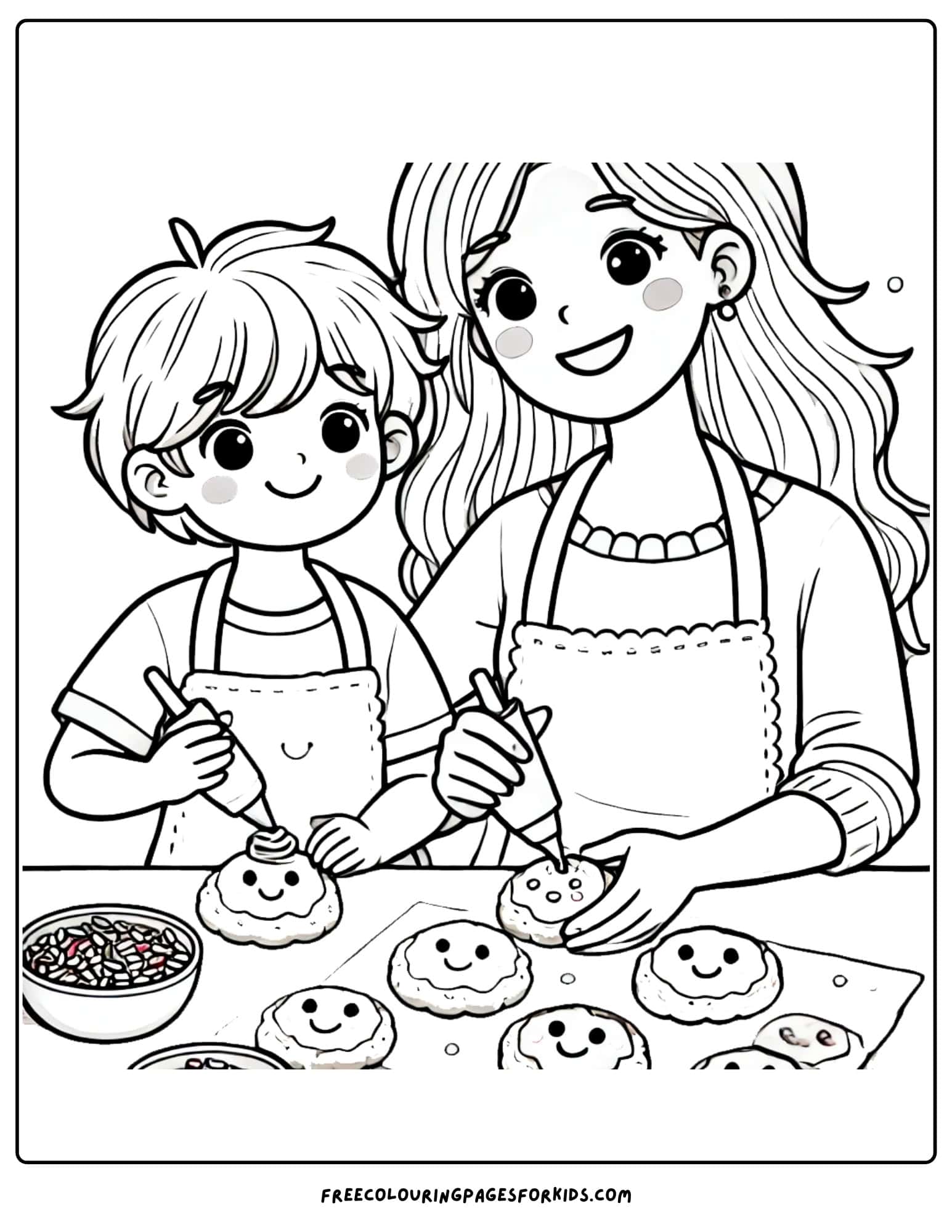 baking with mom making happy cookies coloring page