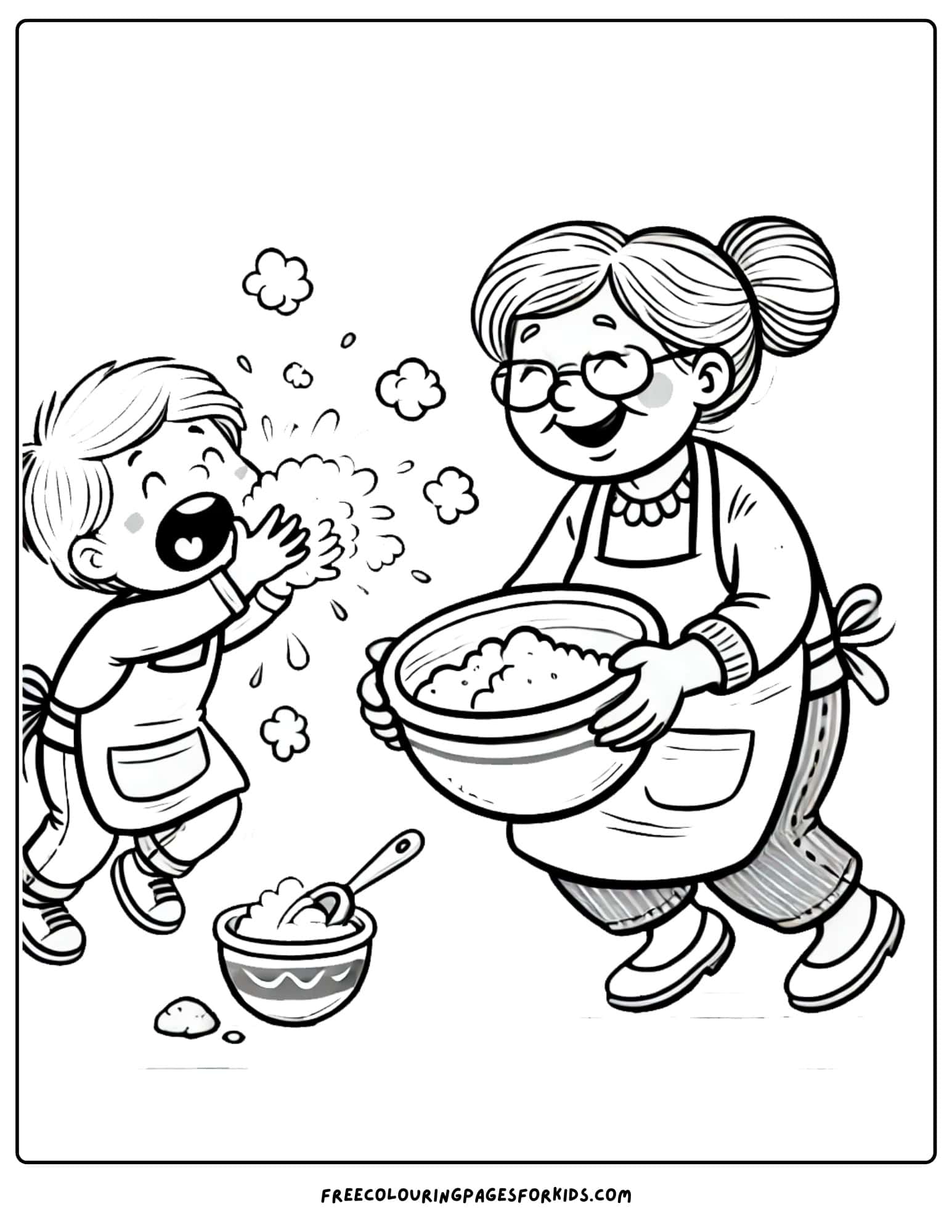 baking and making a cloud of flour coloring page