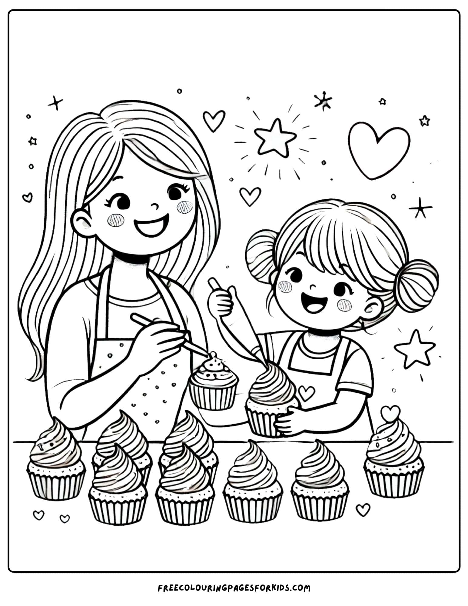 baking with mom decortaing cupcakes coloring page