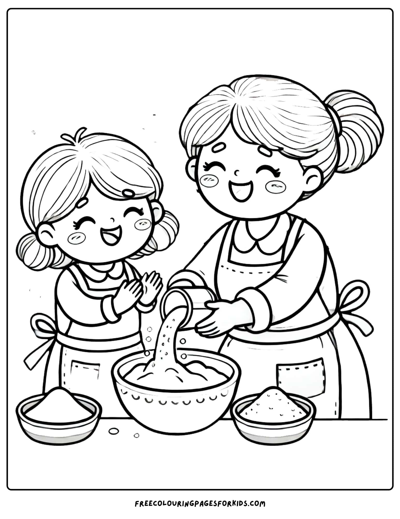 baking and measuring the flour and sugar coloring page