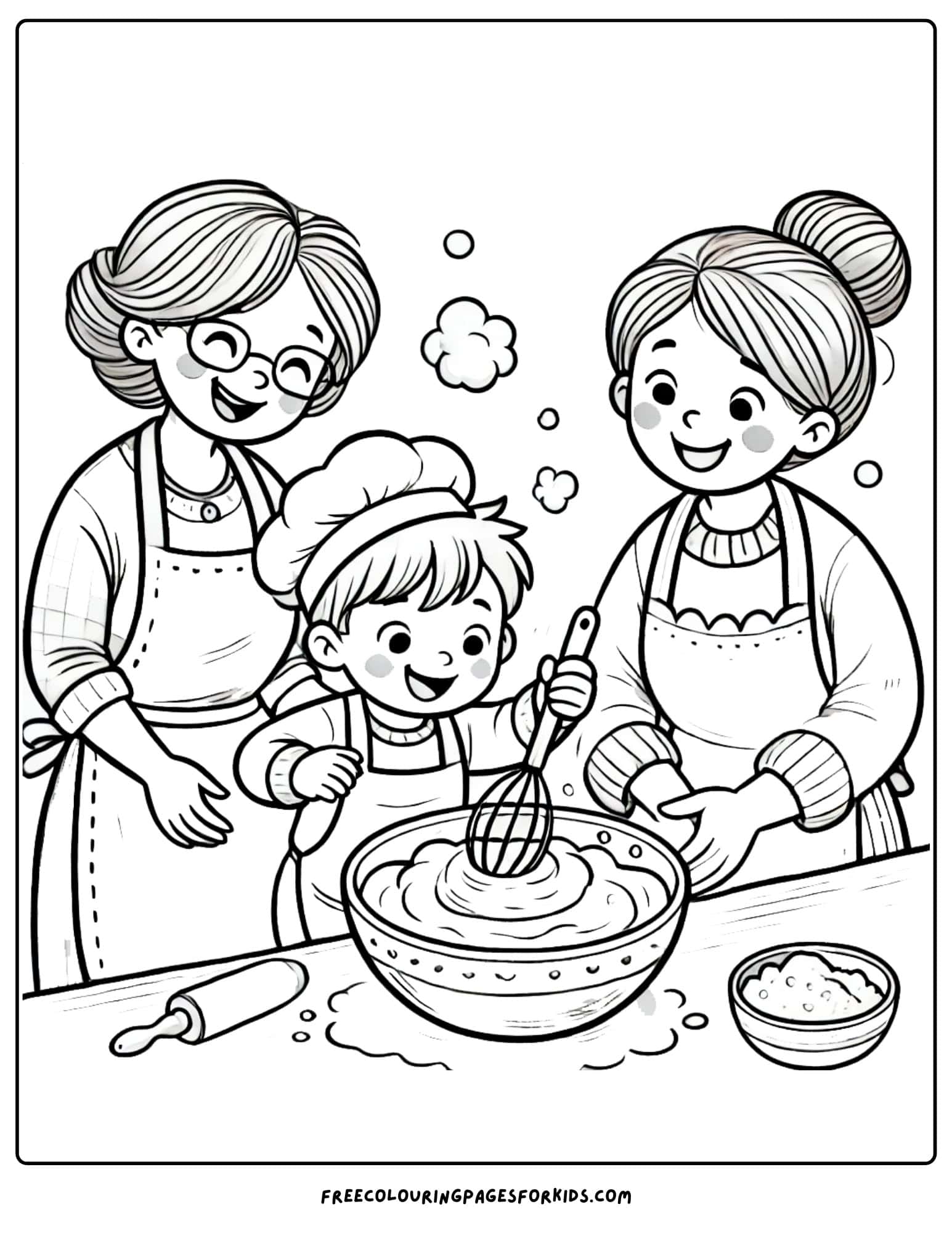 baking and laughing while mixing the bowl coloring page