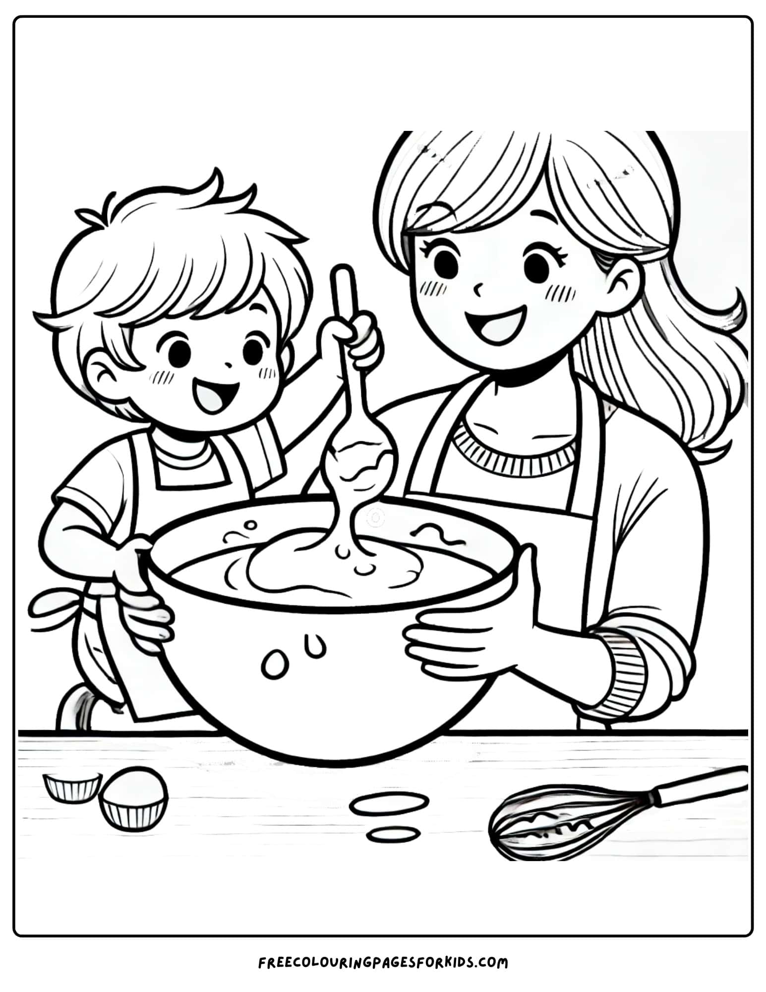 baking and mixing the bowl together coloring page