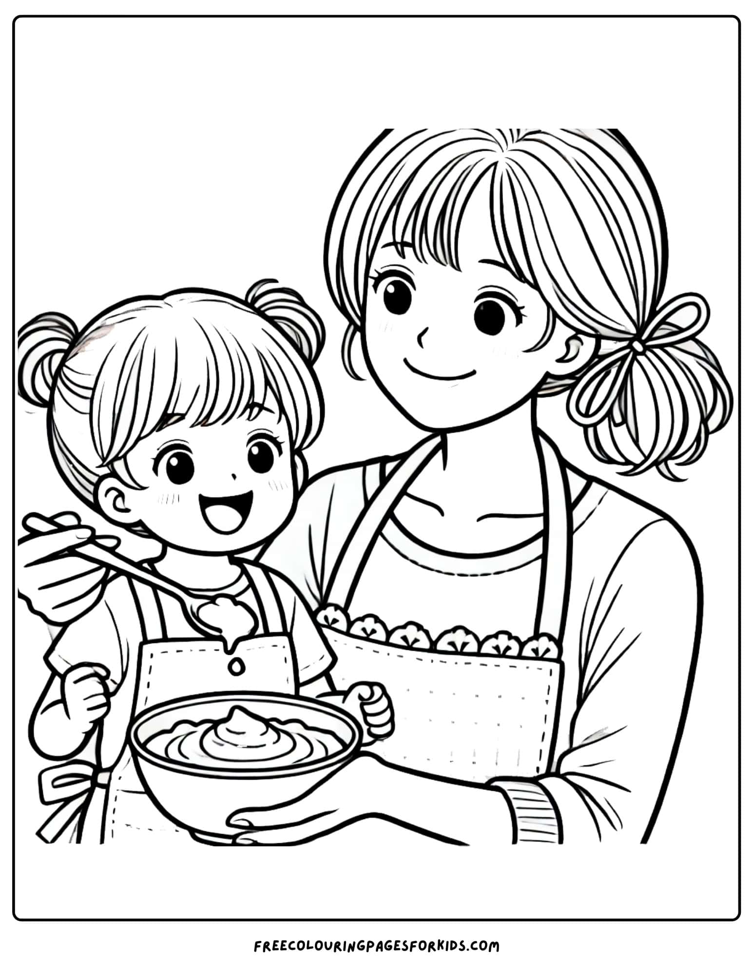 baking with mom and tasting the spoon coloring page