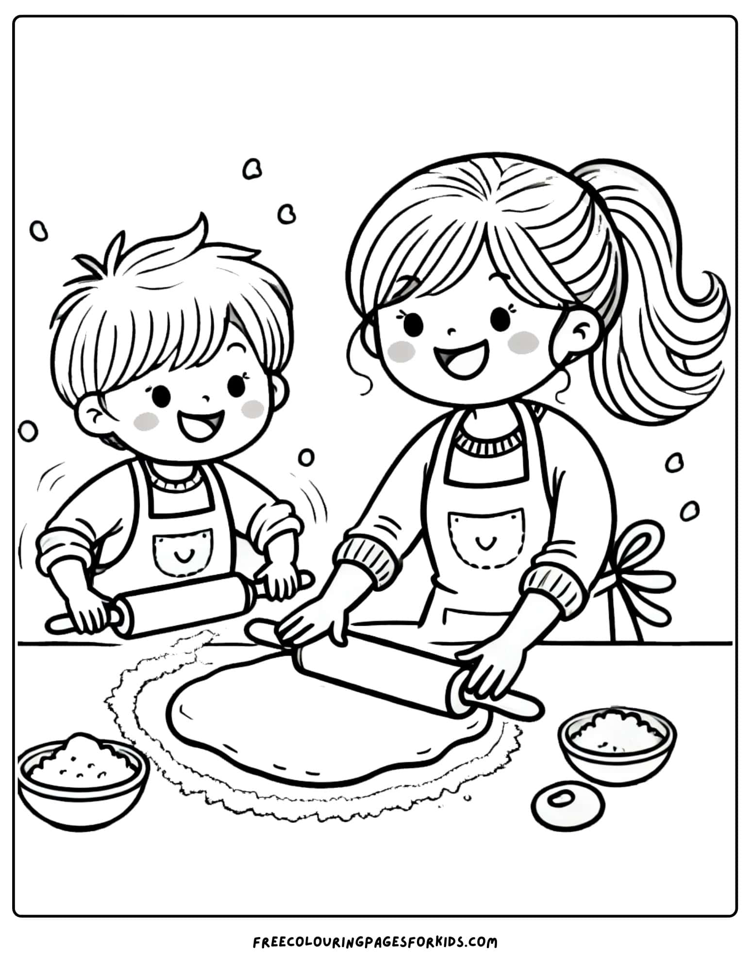 baking and rolling out the dough coloring page