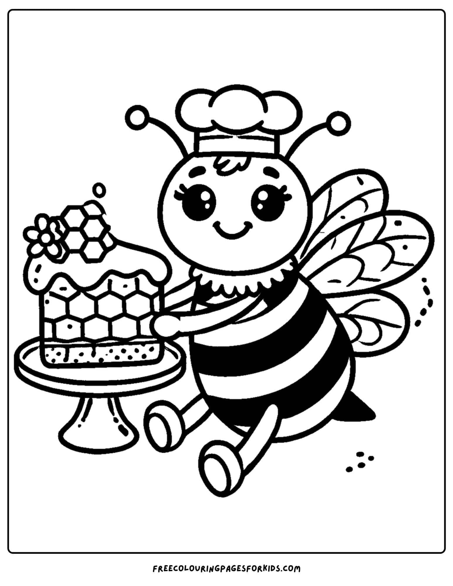 bee with some honey cake coloring page