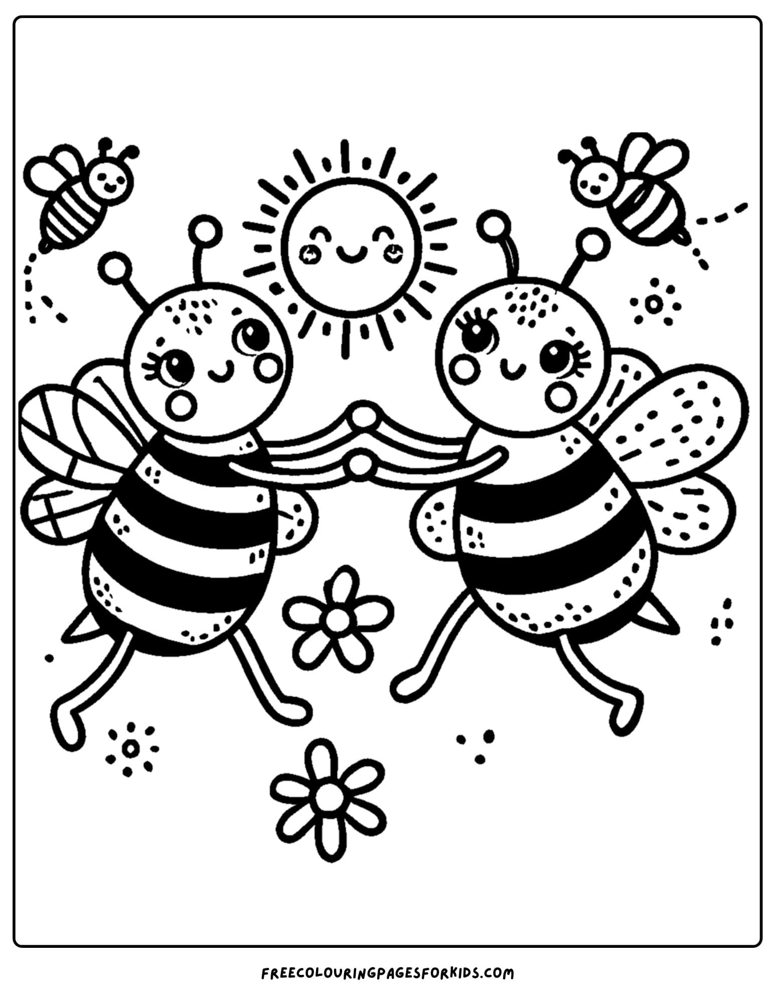 bees dancing together coloring page