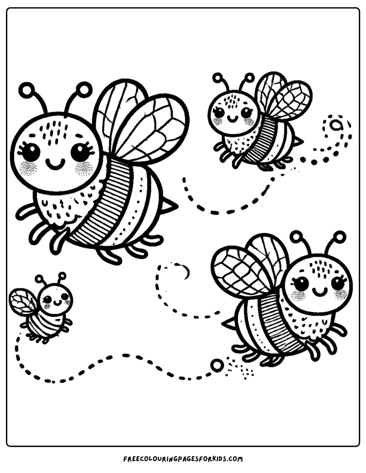 bee family flying around coloring page