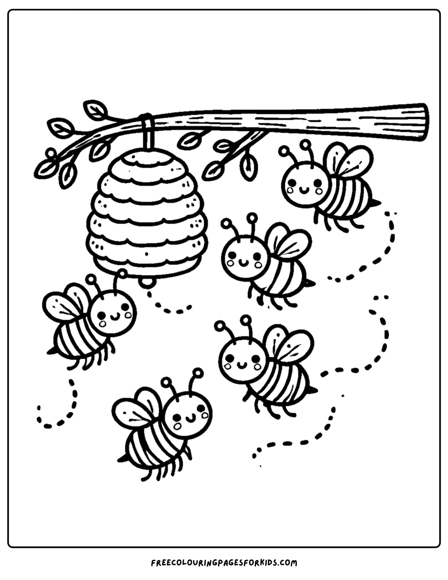 bee hive hanging from a tree coloring page