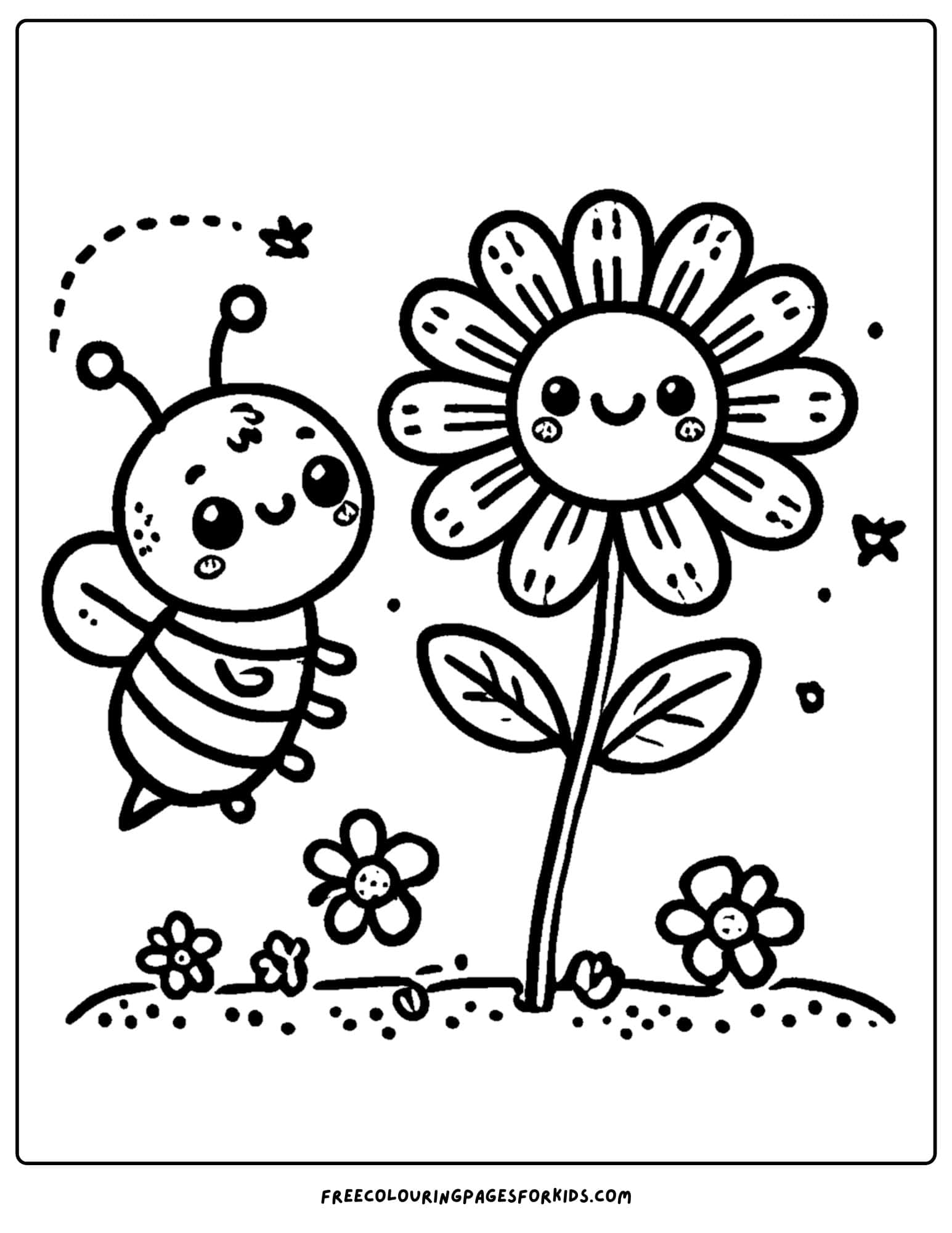 bee and a flower coloring page