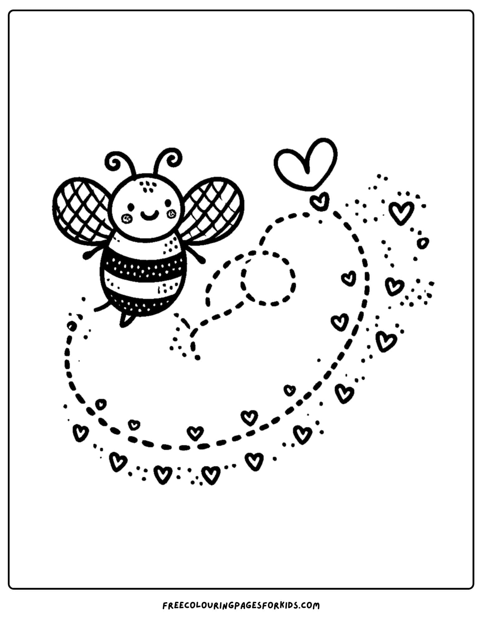 bee leaving a heart trail coloring page