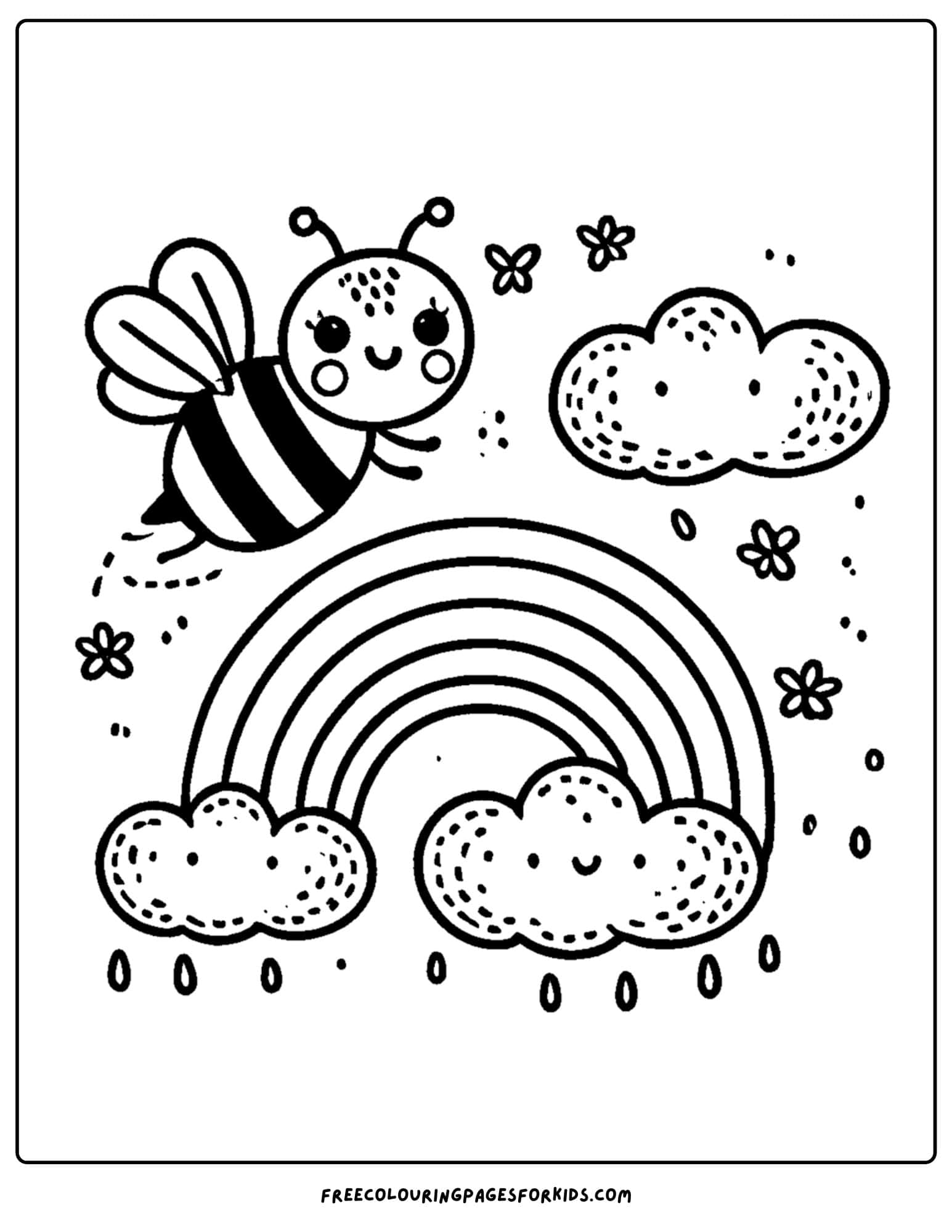 bee flying over a rainbow coloring page