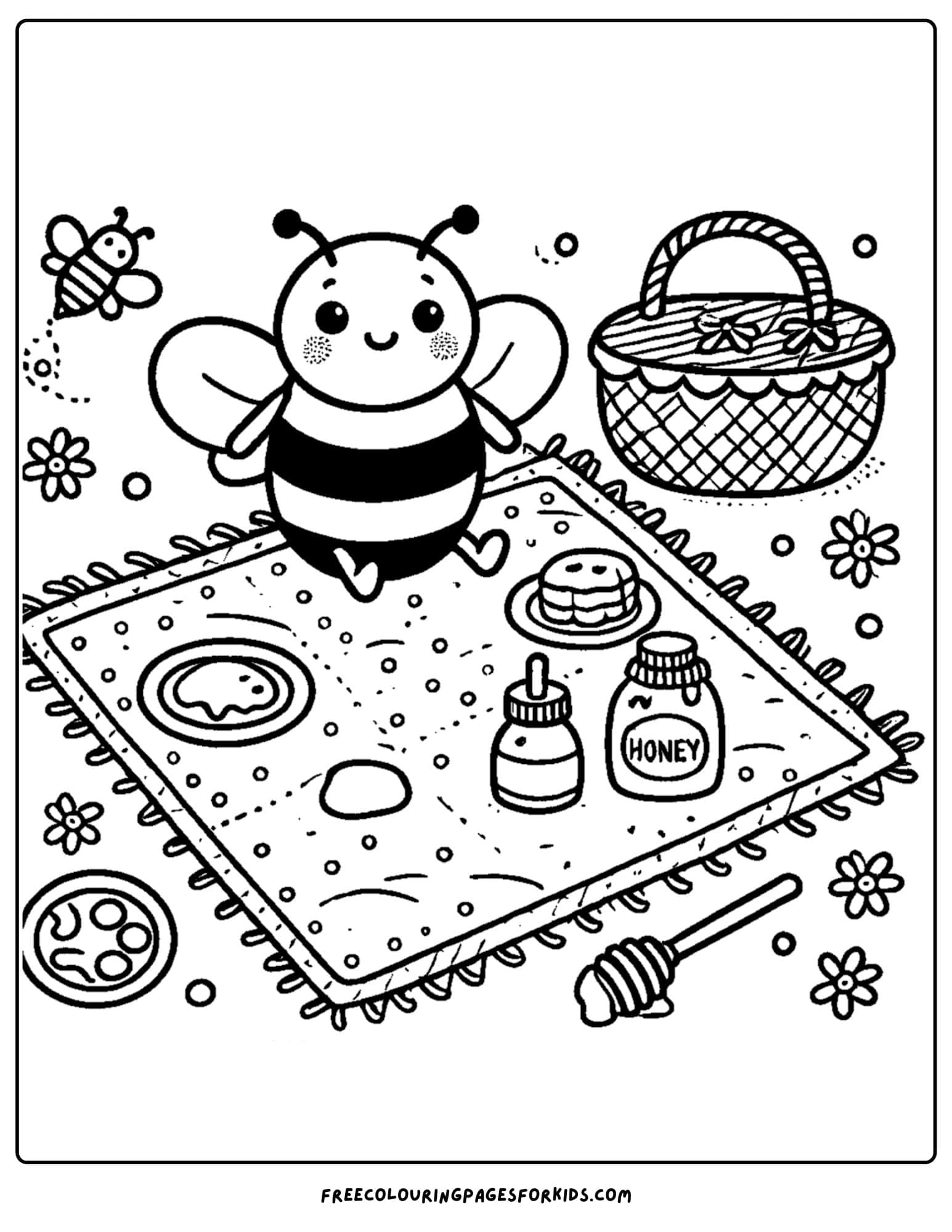 bee having a picnic coloring page