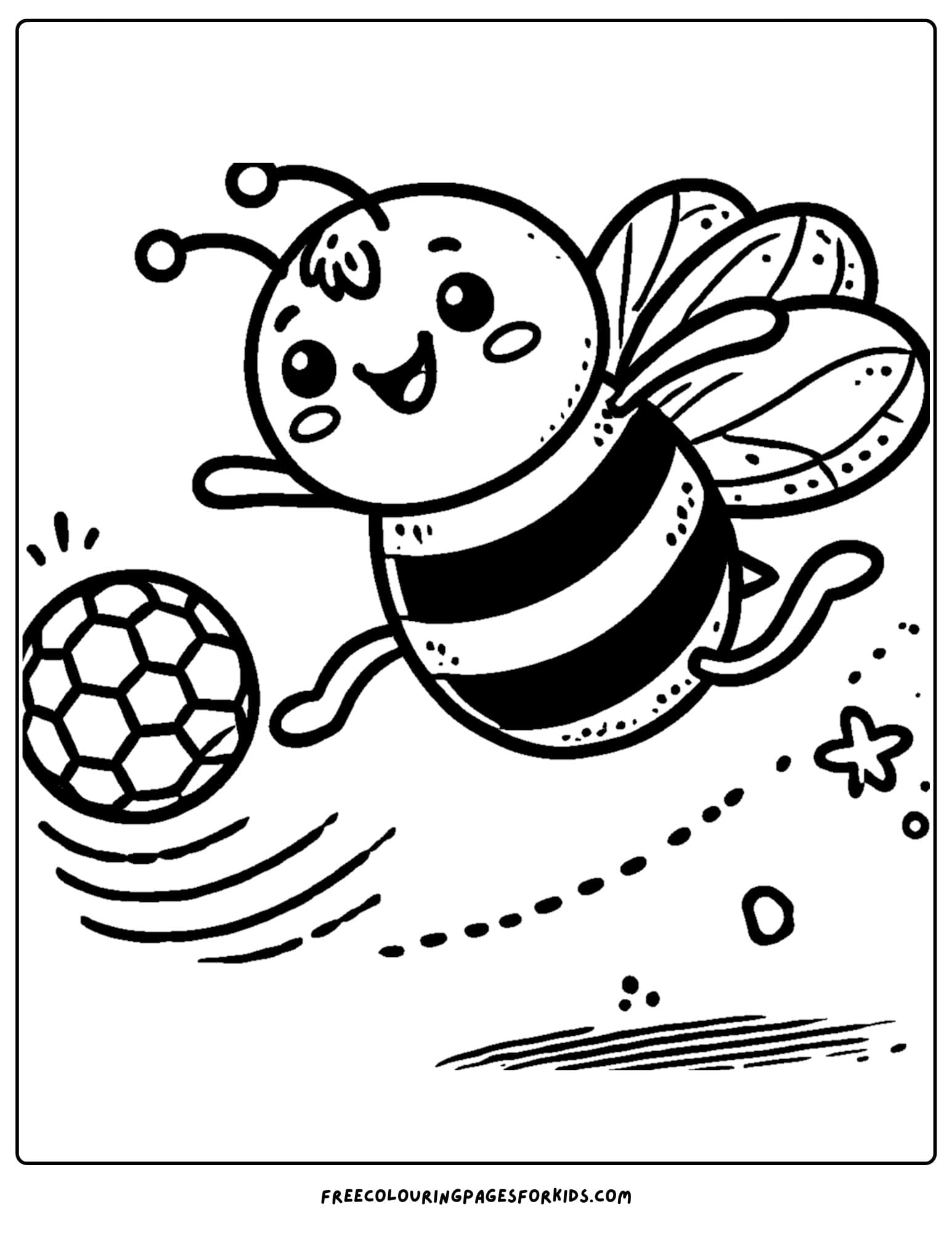 bee kicking a soccer ball coloring page