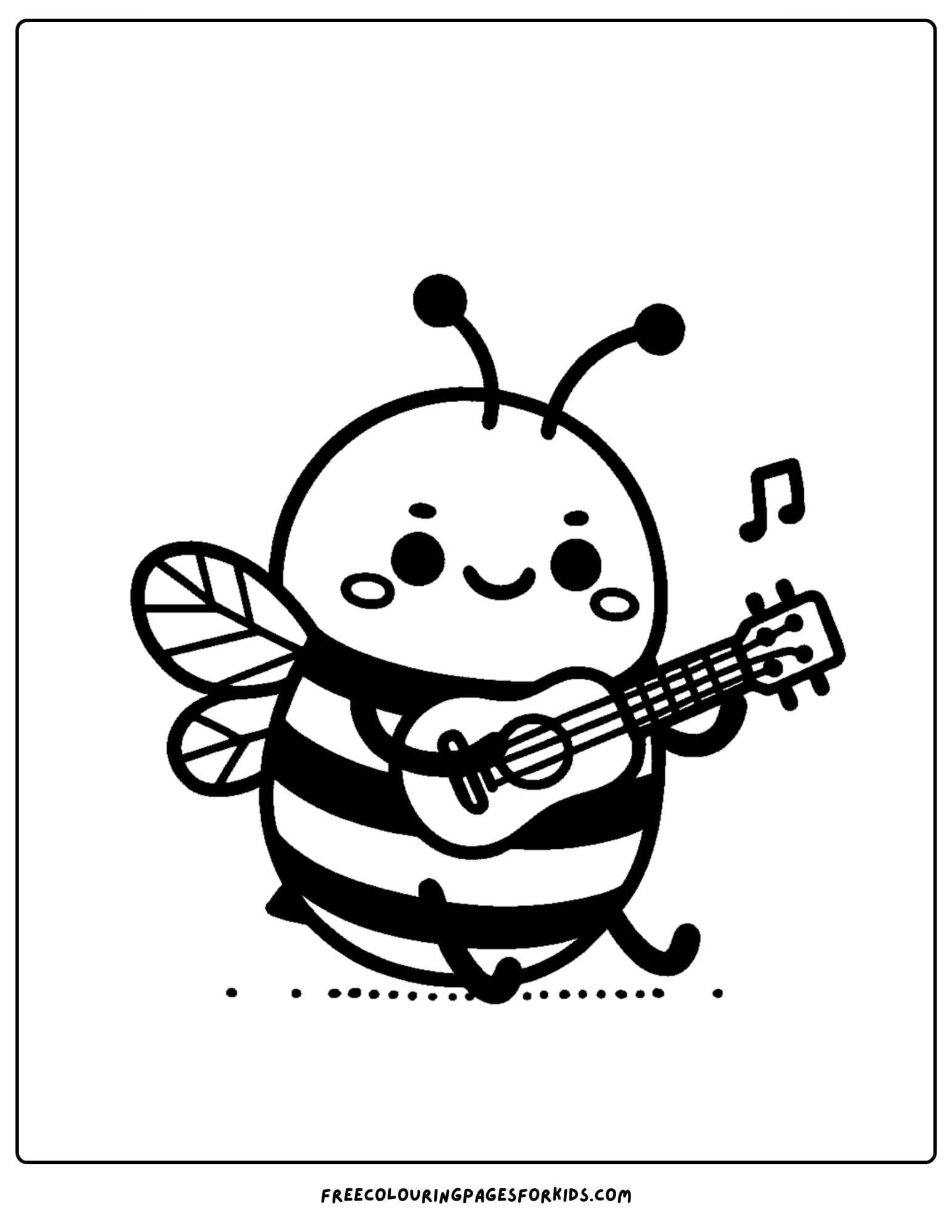 bee playing the ukuele coloring page