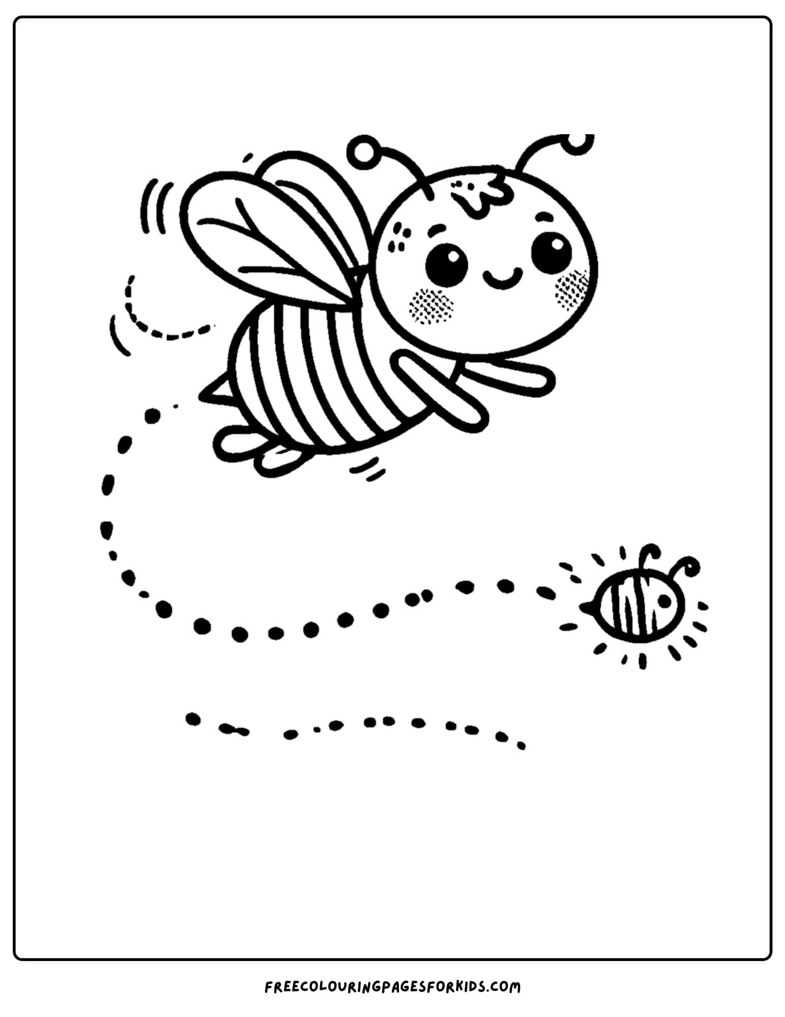 bee teaching a small bee to fly coloring page