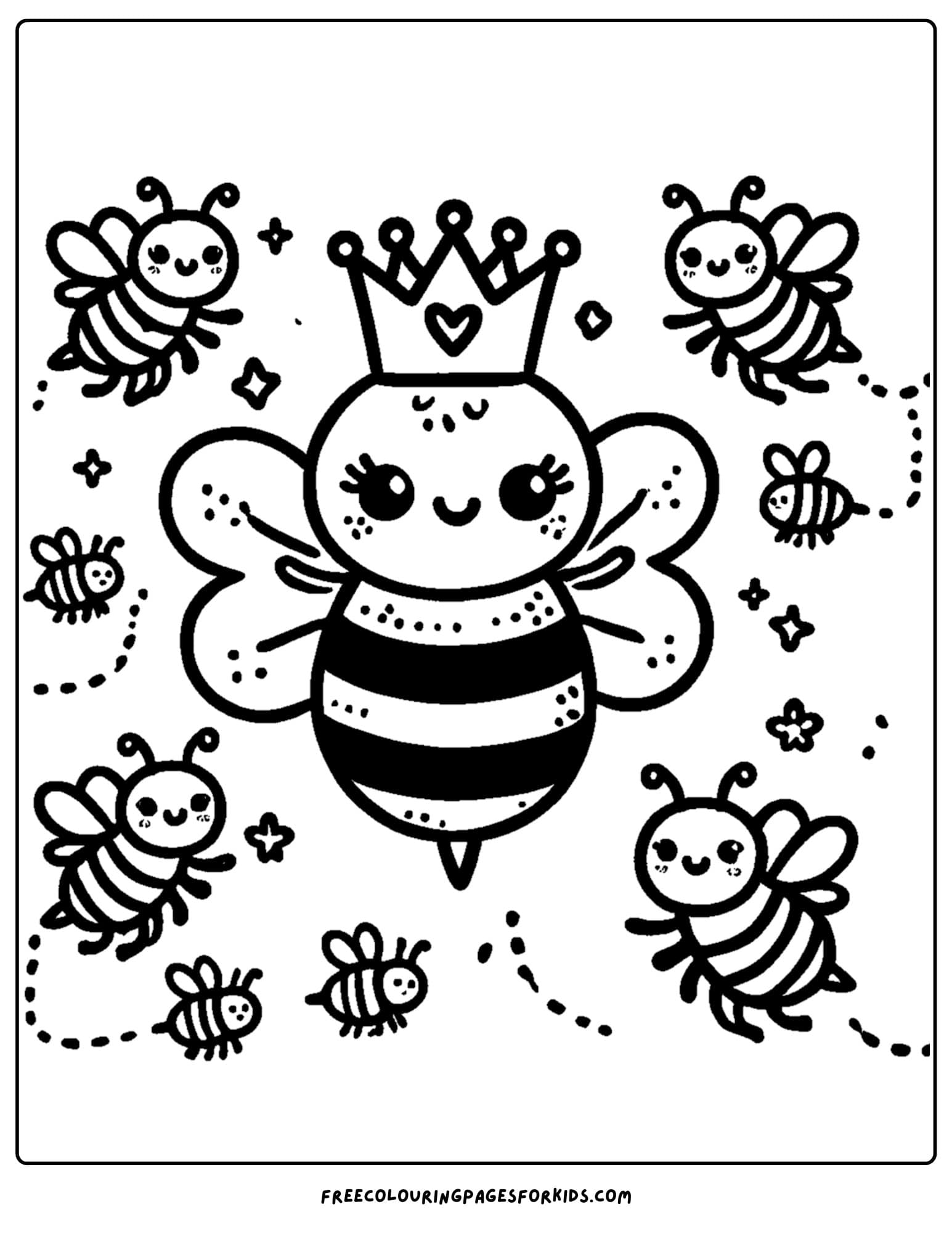 bee queen and helpers coloring page