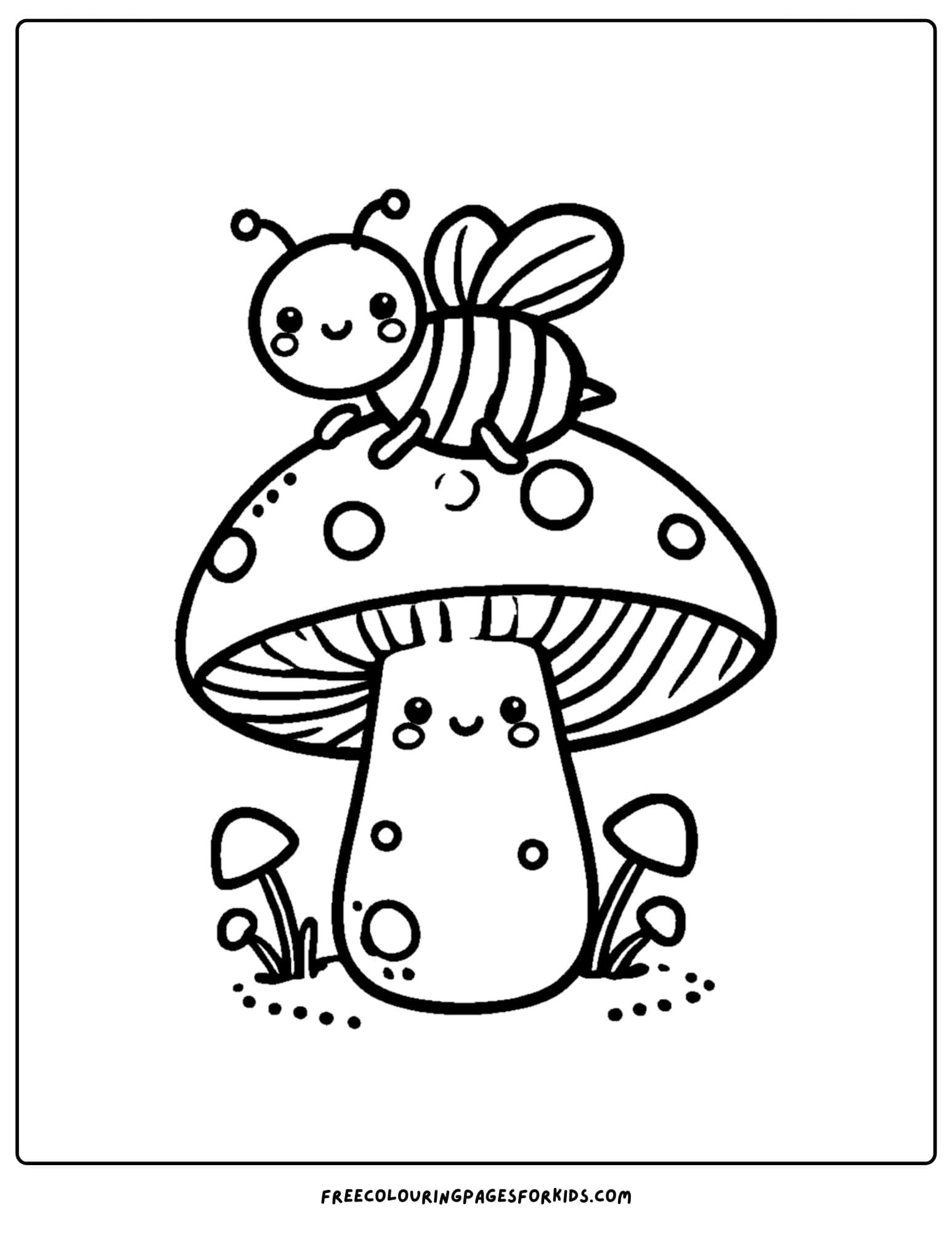 bee on a mushroom coloring page