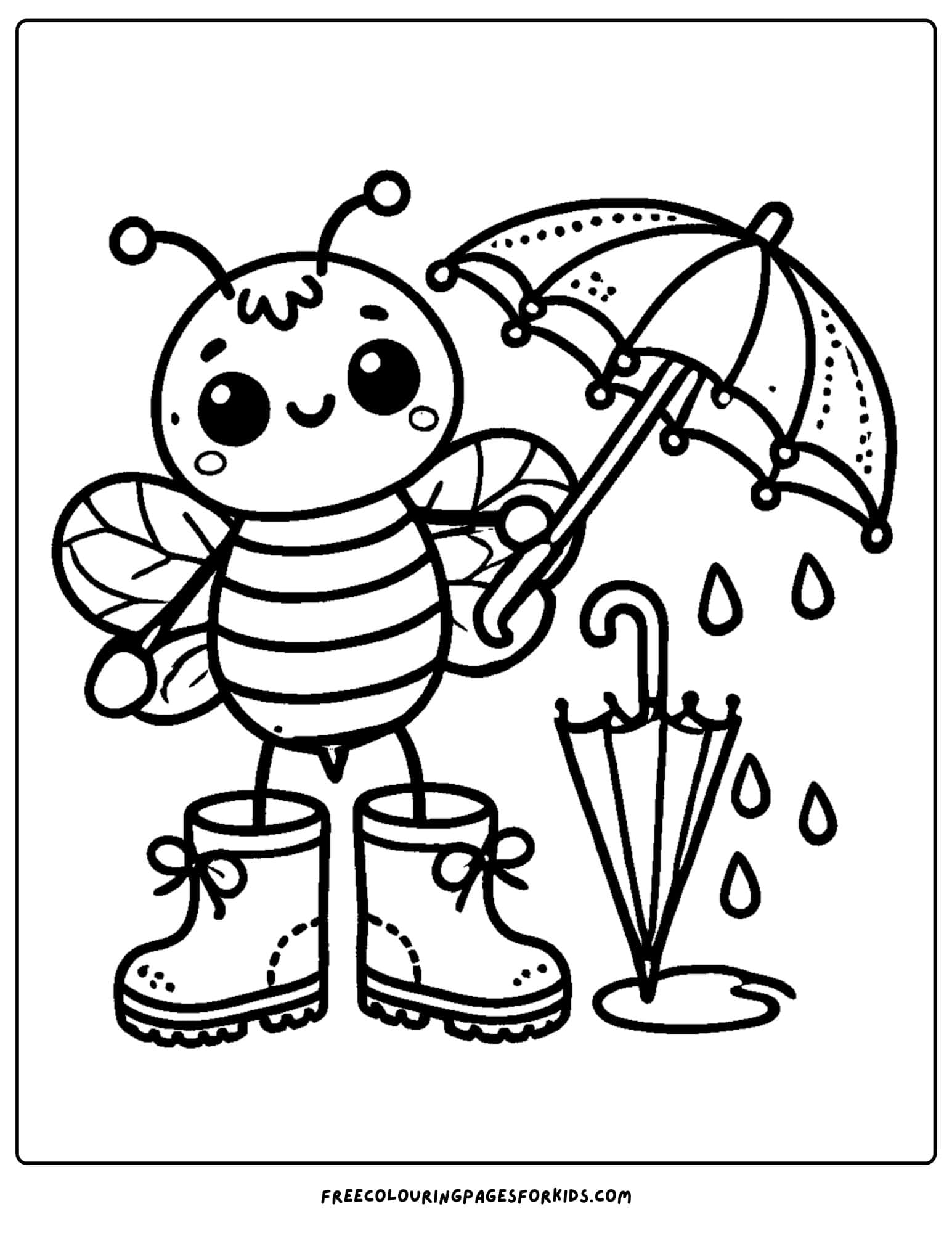 bee wearing rain boots coloring page