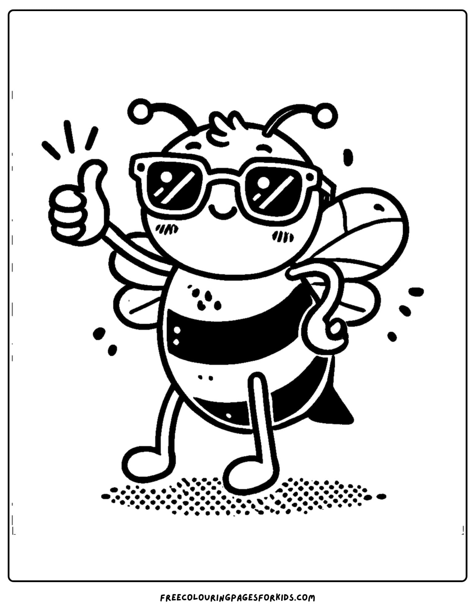 bee wearing sunglasses giving a thumbs up coloring page