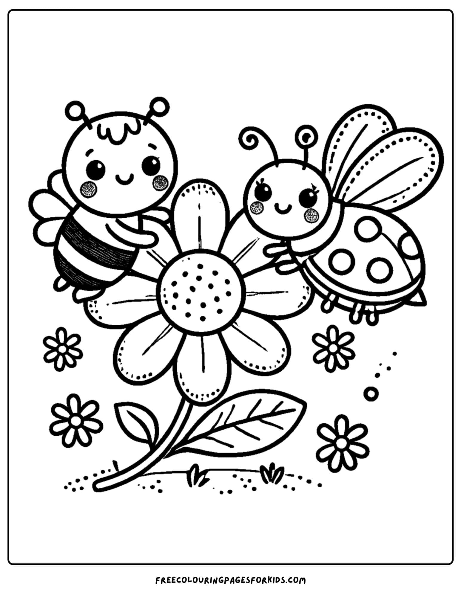 bee and a ladybug together coloring page