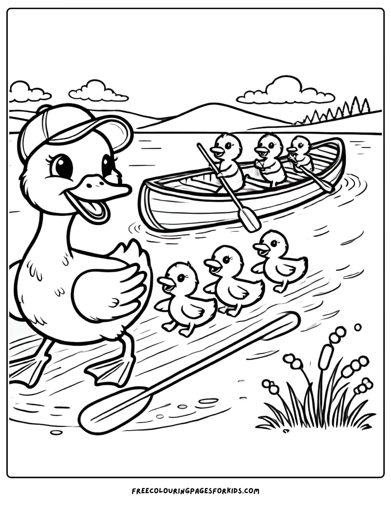 canoe with ducks in it coloring page