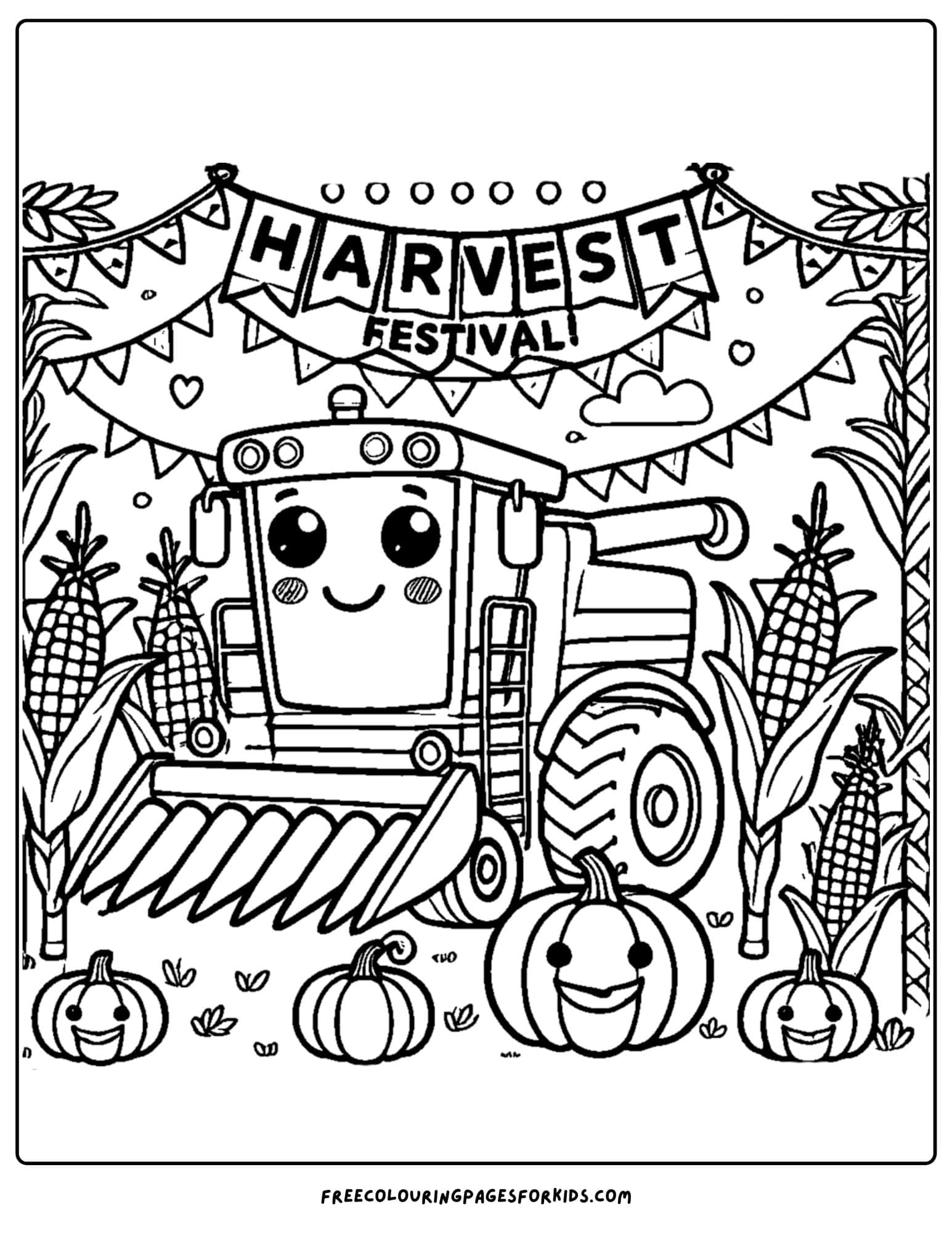 combine at a harvest festival coloring page