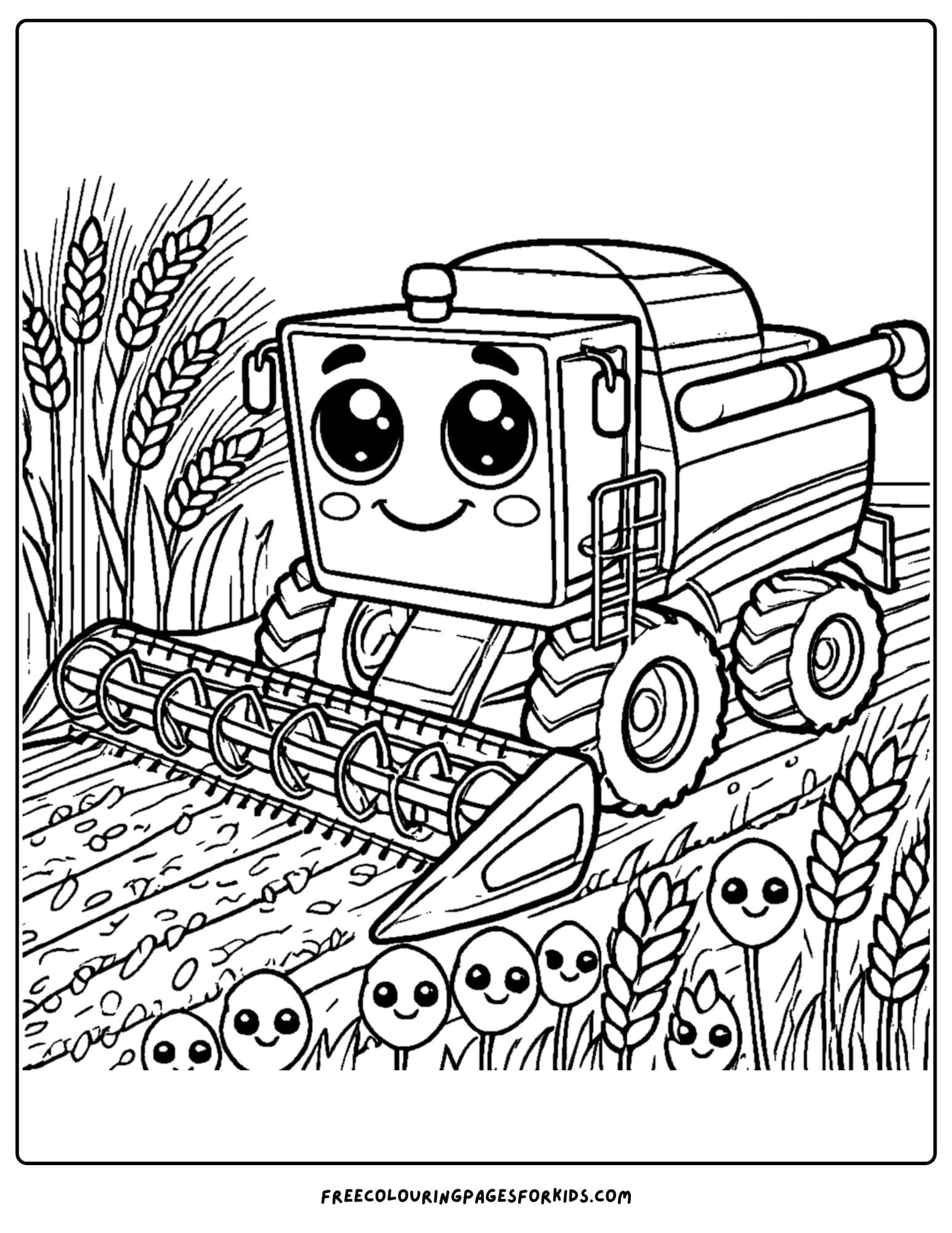 combine harvesting wheat coloring page