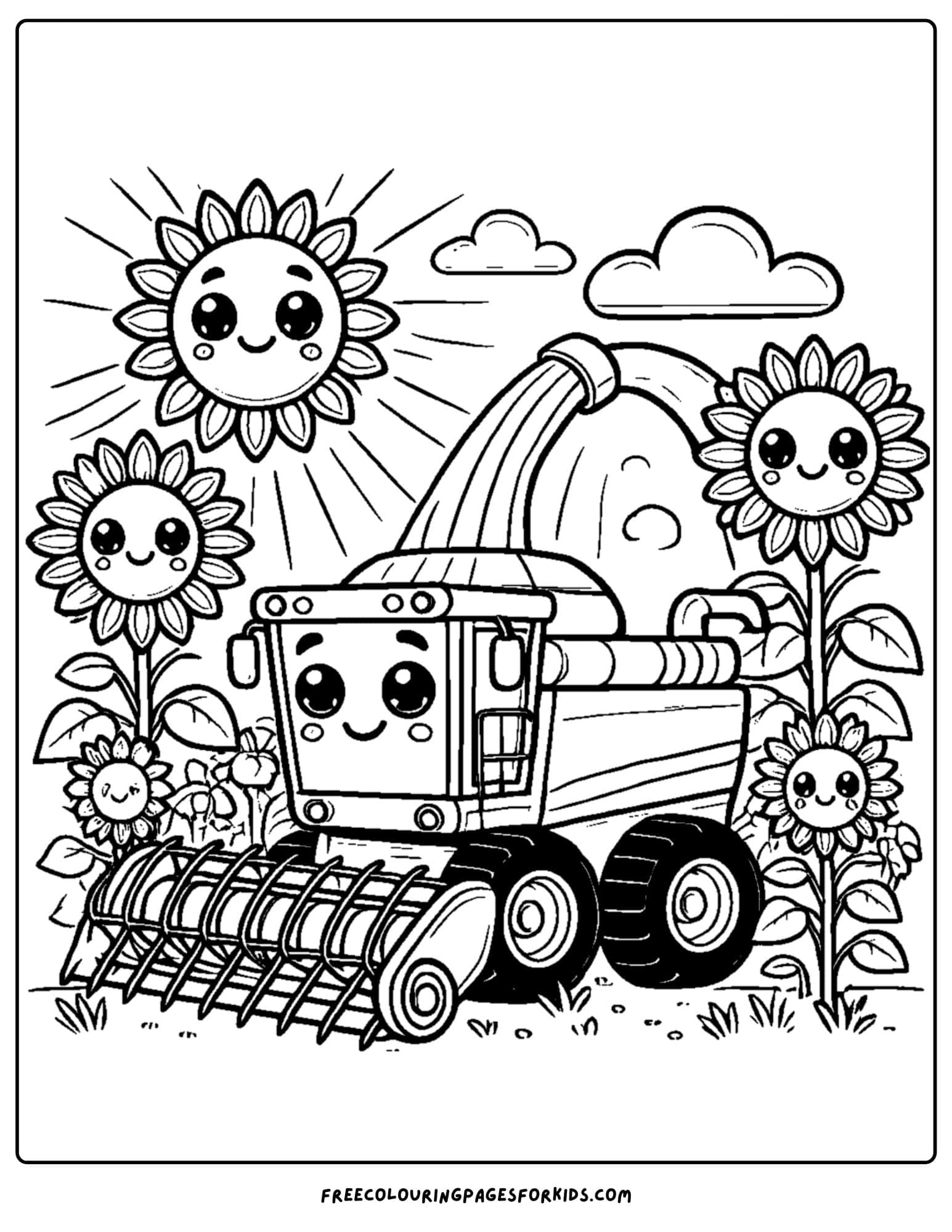 combine and sunflowers coloring page