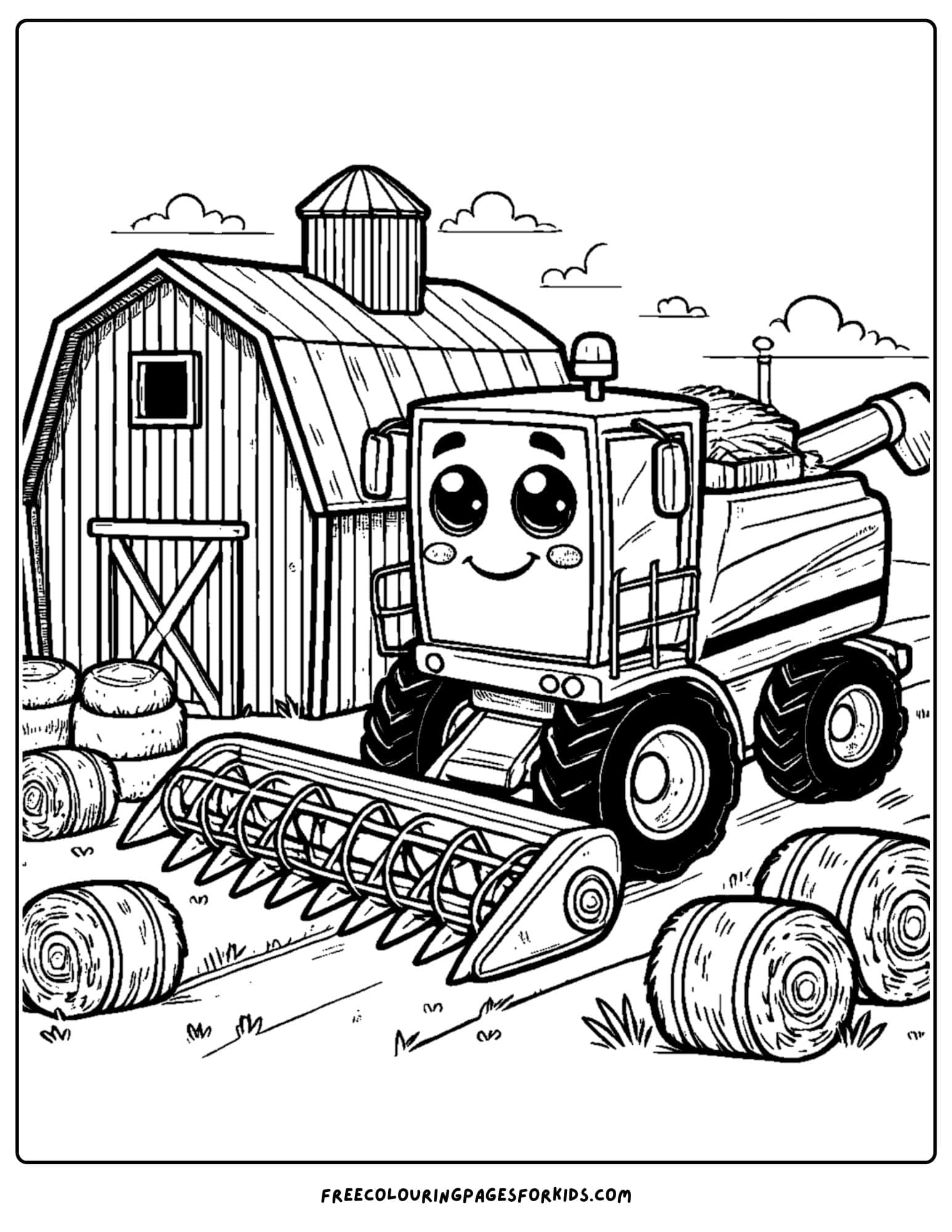 combine and a farm coloring page