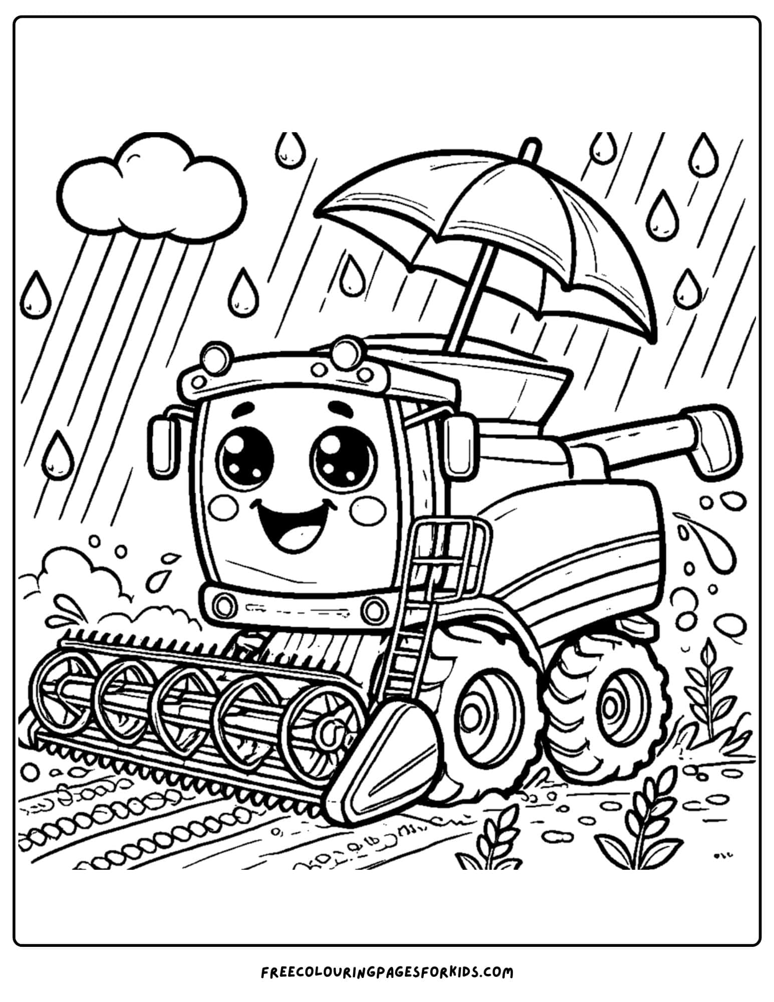 combine in the rain with an umbrella coloring page