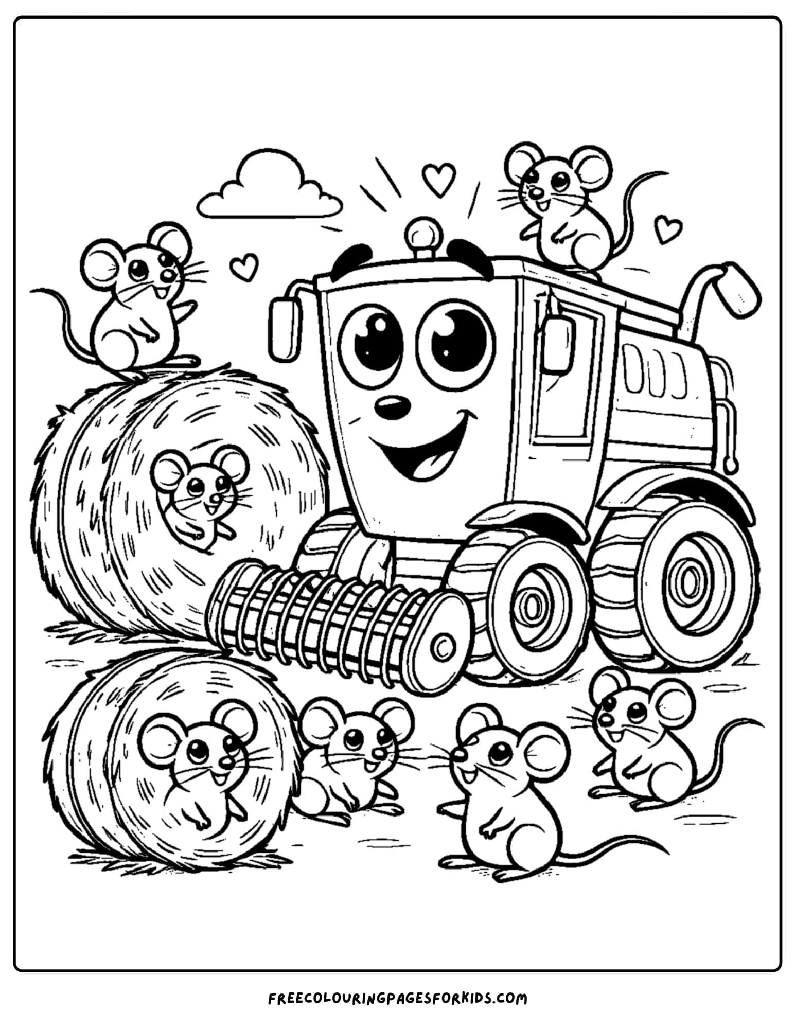 combine passing hay bales coloring page