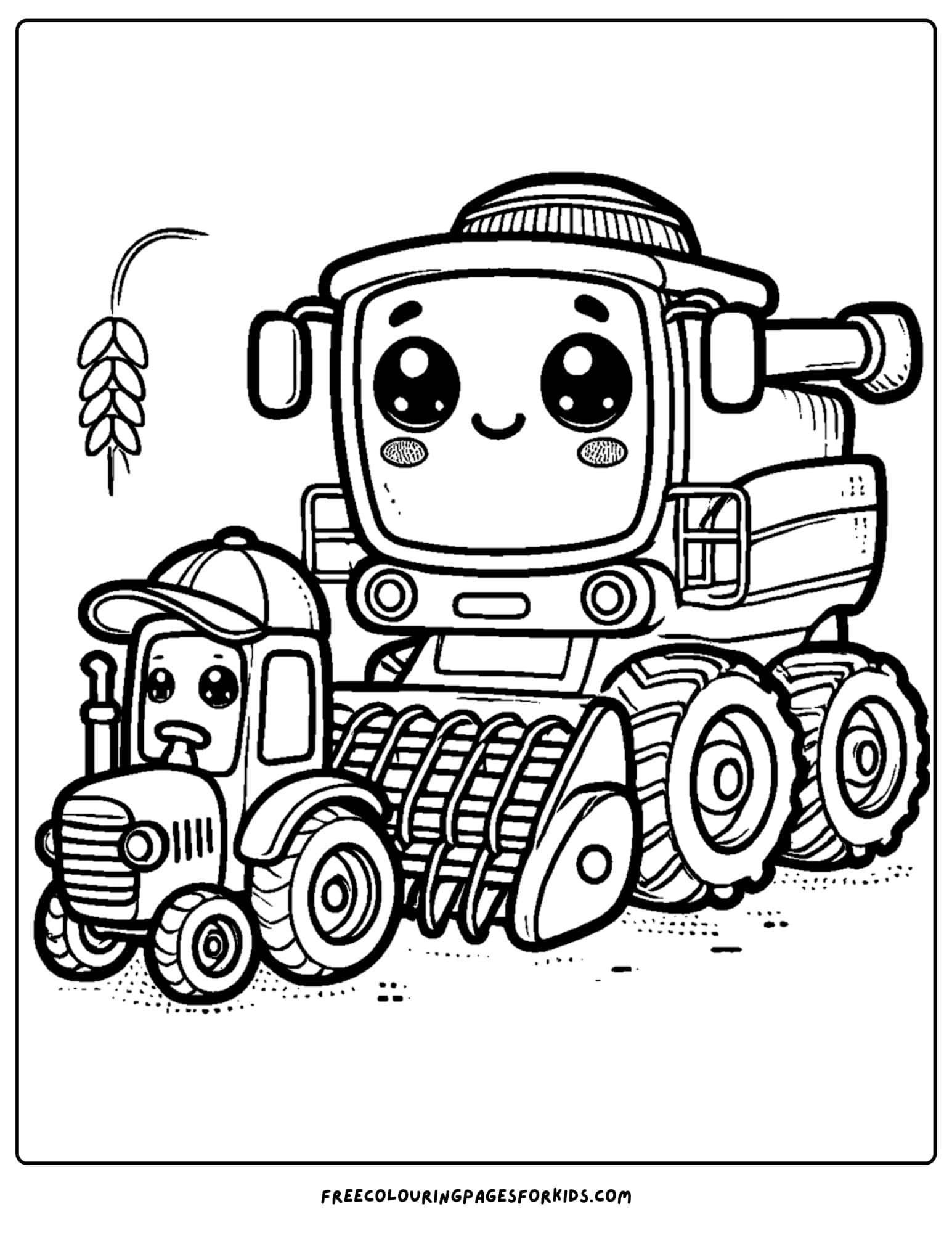 combine and a little tractor coloring page