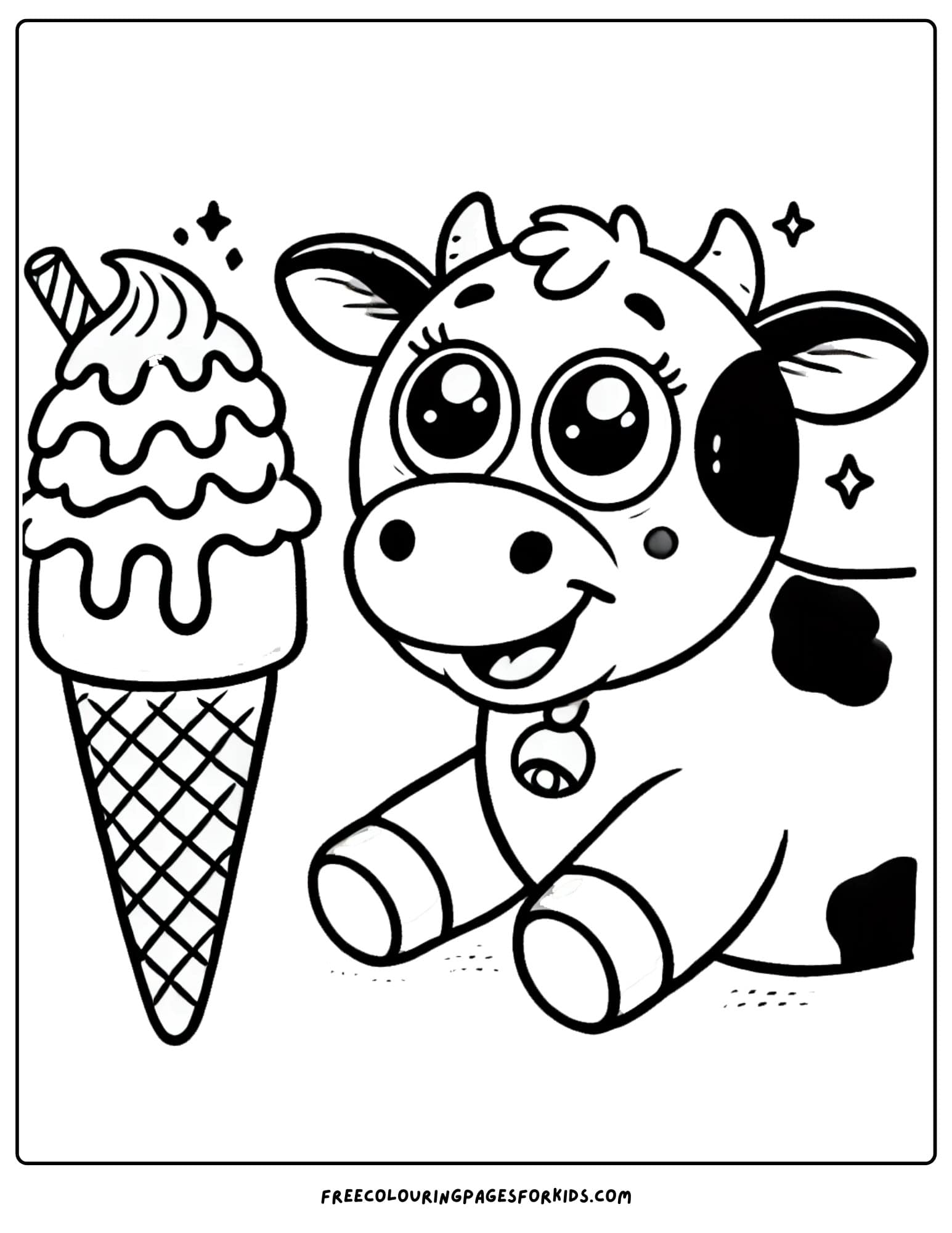 cow about to eat a big ice cream coloring page