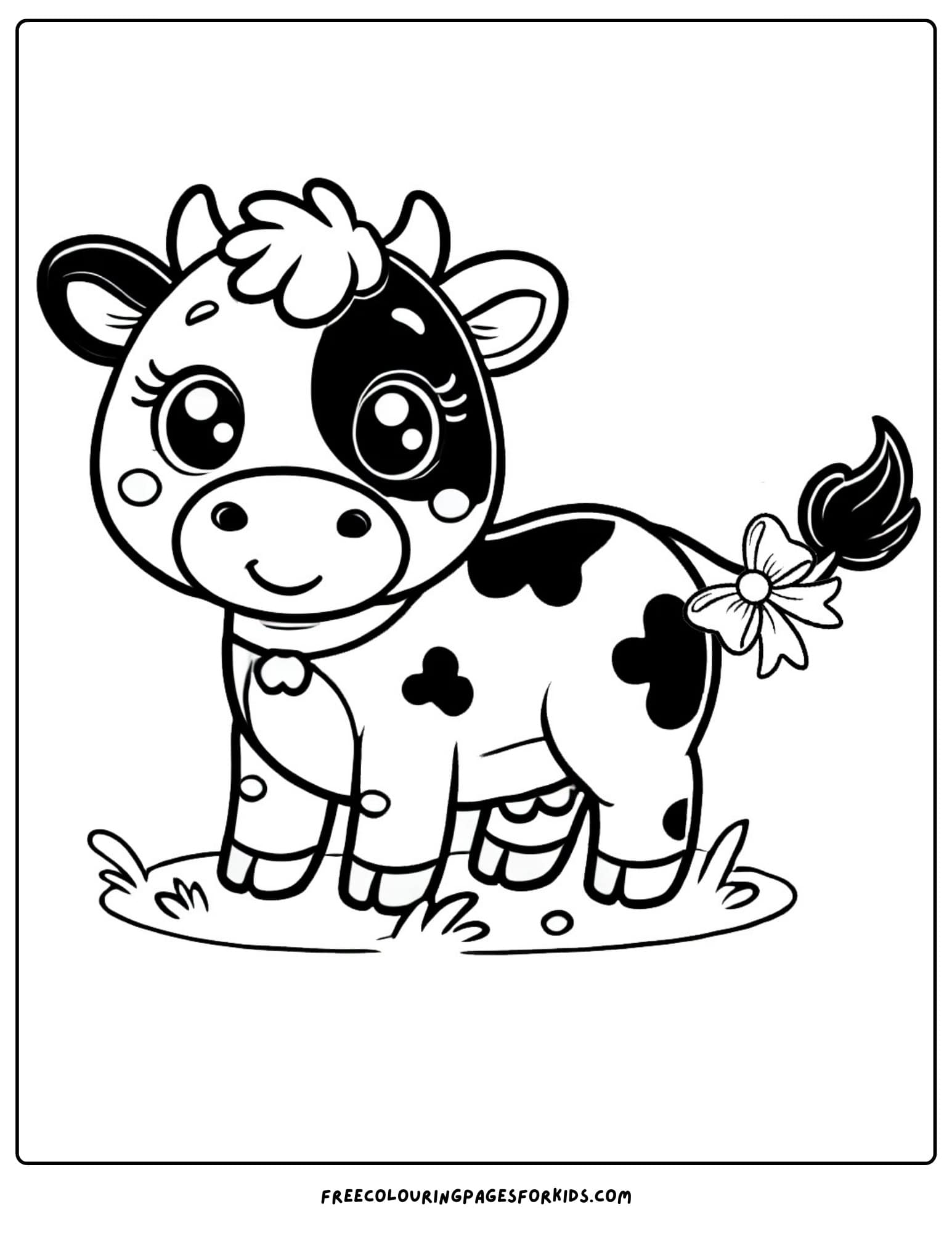 cow with a bow on its tail coloring page